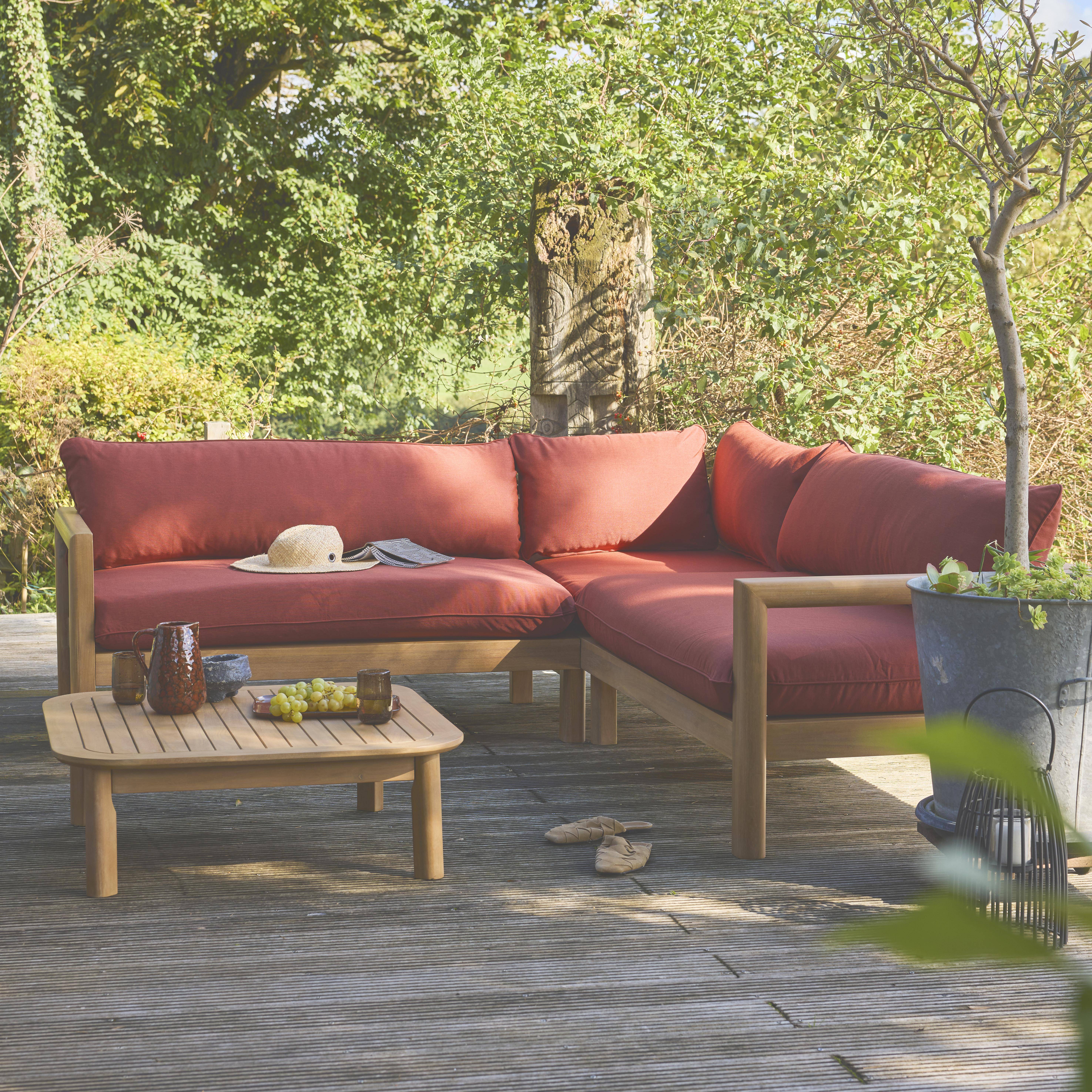 Conjunto de jardín de esquina de madera de acacia, 5 personas, Burgos, Terracotta, 203x80x58 cm Photo1
