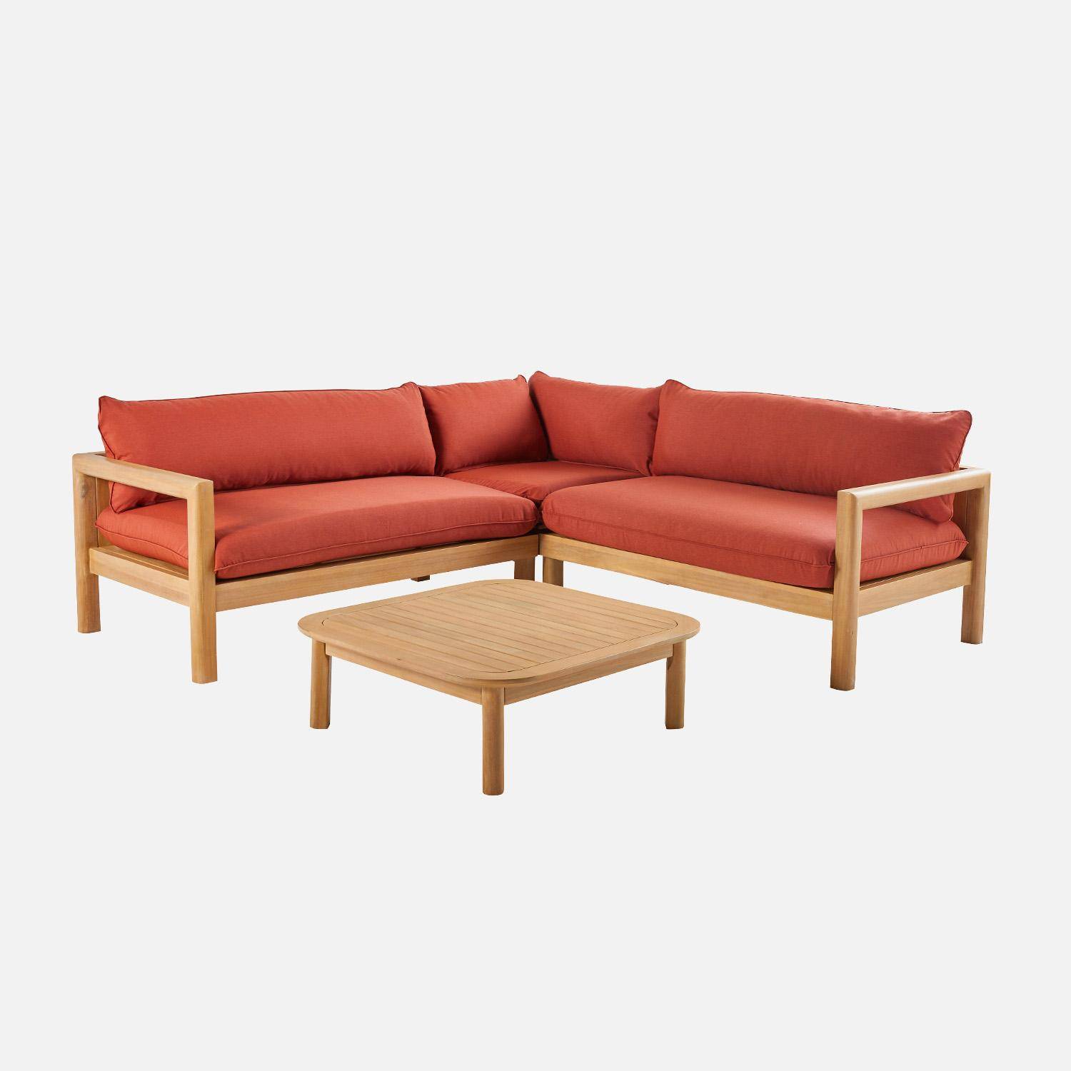 Conjunto de jardín de esquina de madera de acacia, 5 personas, Burgos, Terracotta, 203x80x58 cm Photo6