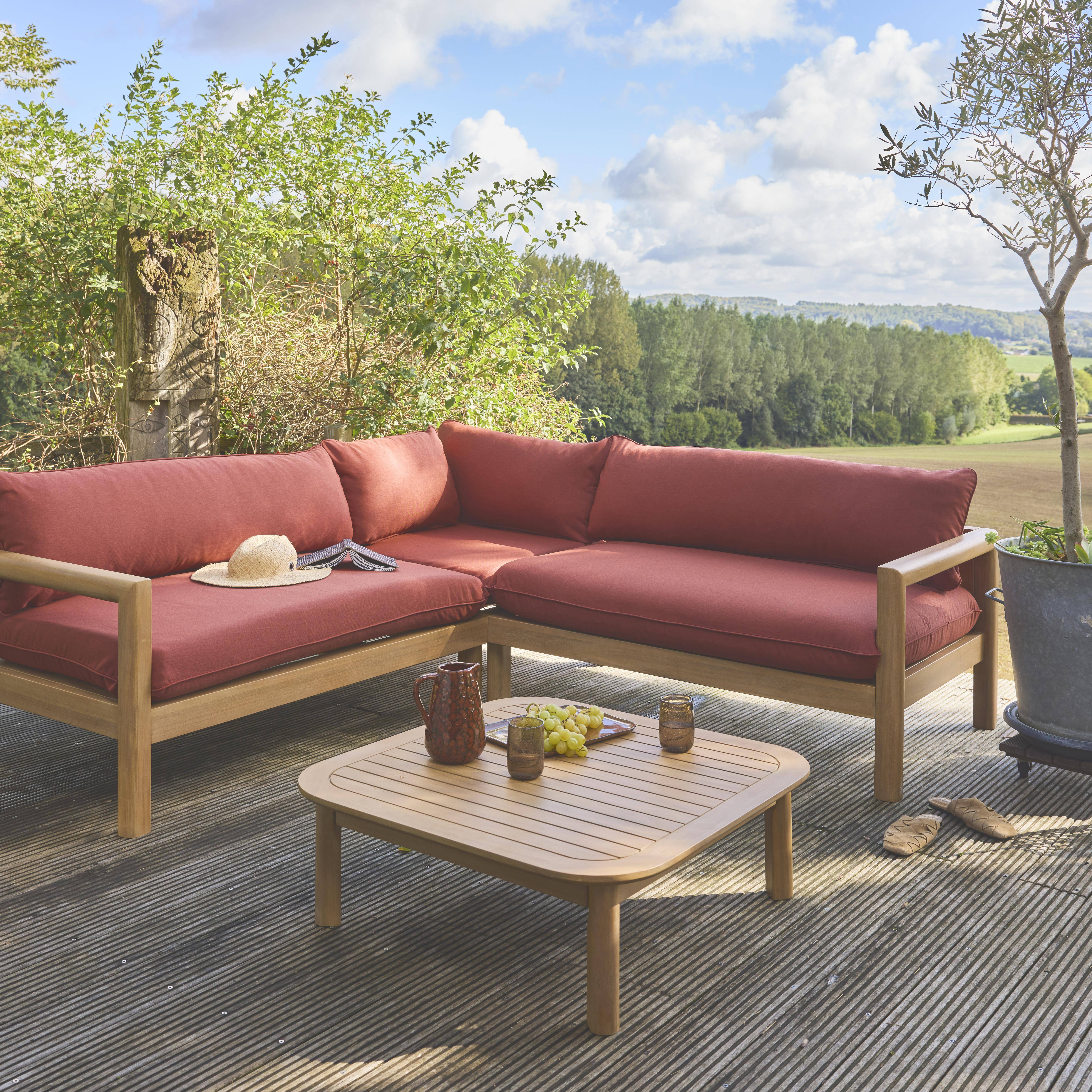 Conjunto de jardín de esquina de madera de acacia, 5 personas, Burgos, Terracotta, 203x80x58 cm Photo2
