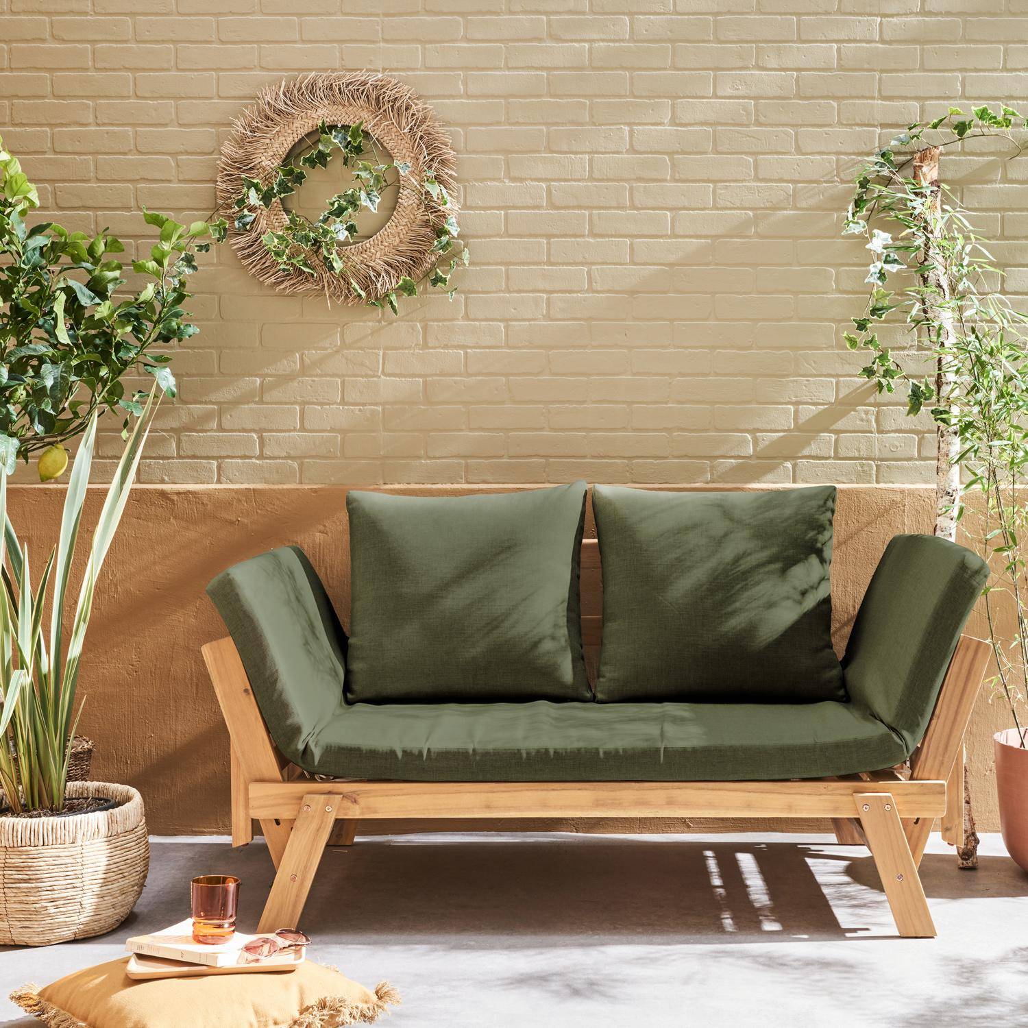 Banco de jardim de 2/3 lugares, Jalance, Verde caqui, 200x72x74.5 cm Photo1