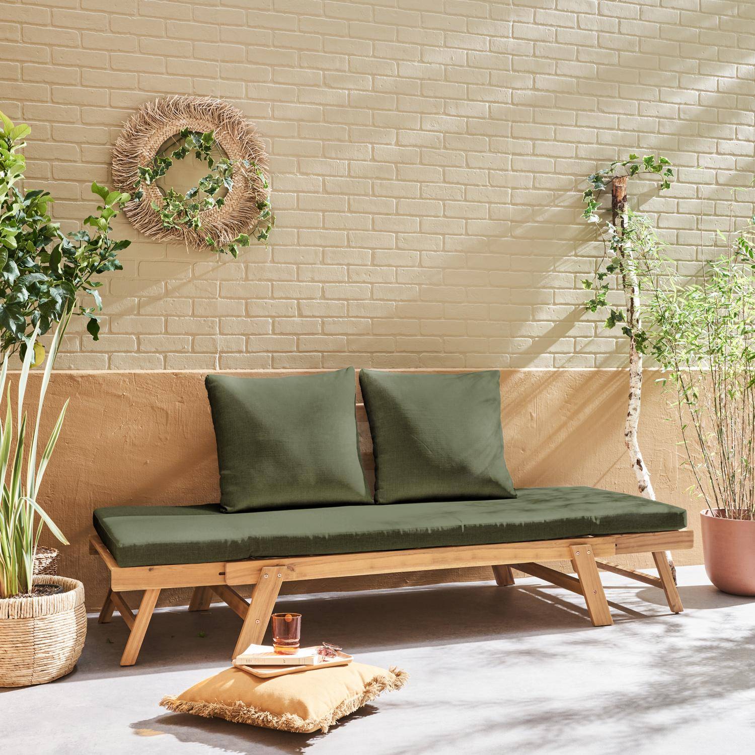 Banco de jardim de 2/3 lugares, Jalance, Verde caqui, 200x72x74.5 cm Photo2