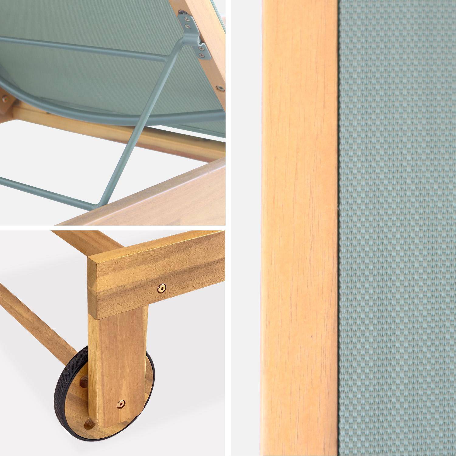 Set van 2 ligstoelen van acaciahout en kaki textileen, multi-instelbaar met wielen Photo7