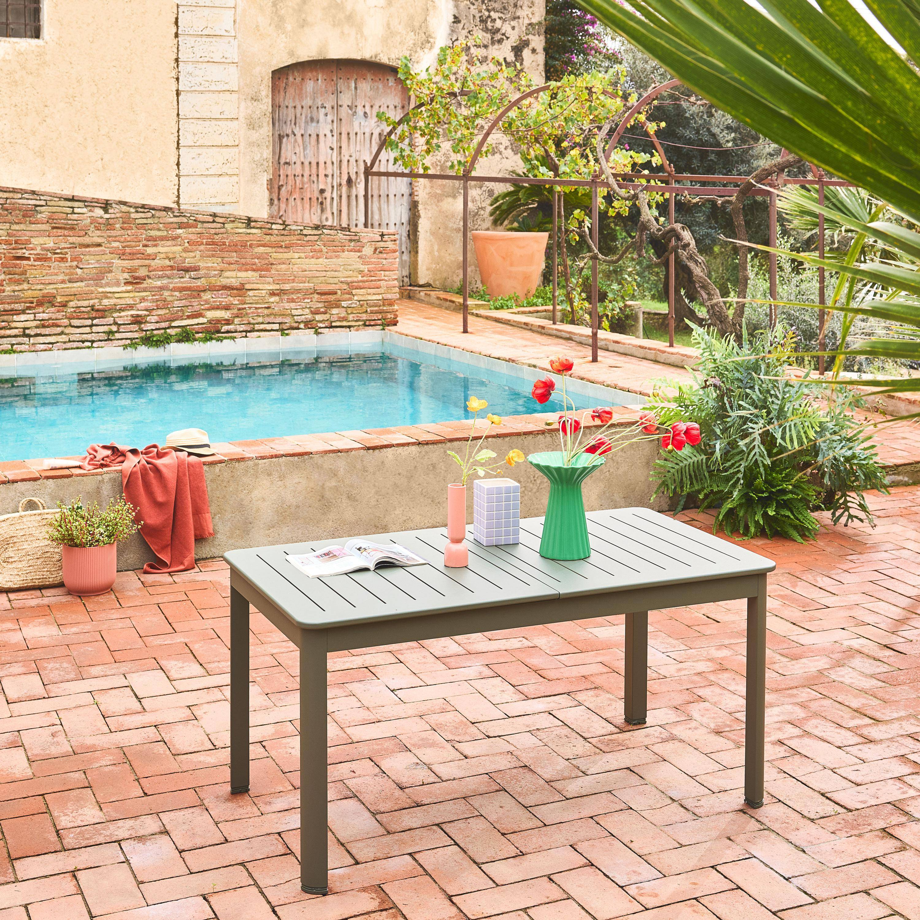 Ausziehbarer Gartentisch aus Aluminium, 6 Plätze, khaki, 155 / 218,5 x 89 x 75 cm - Seattle Photo1