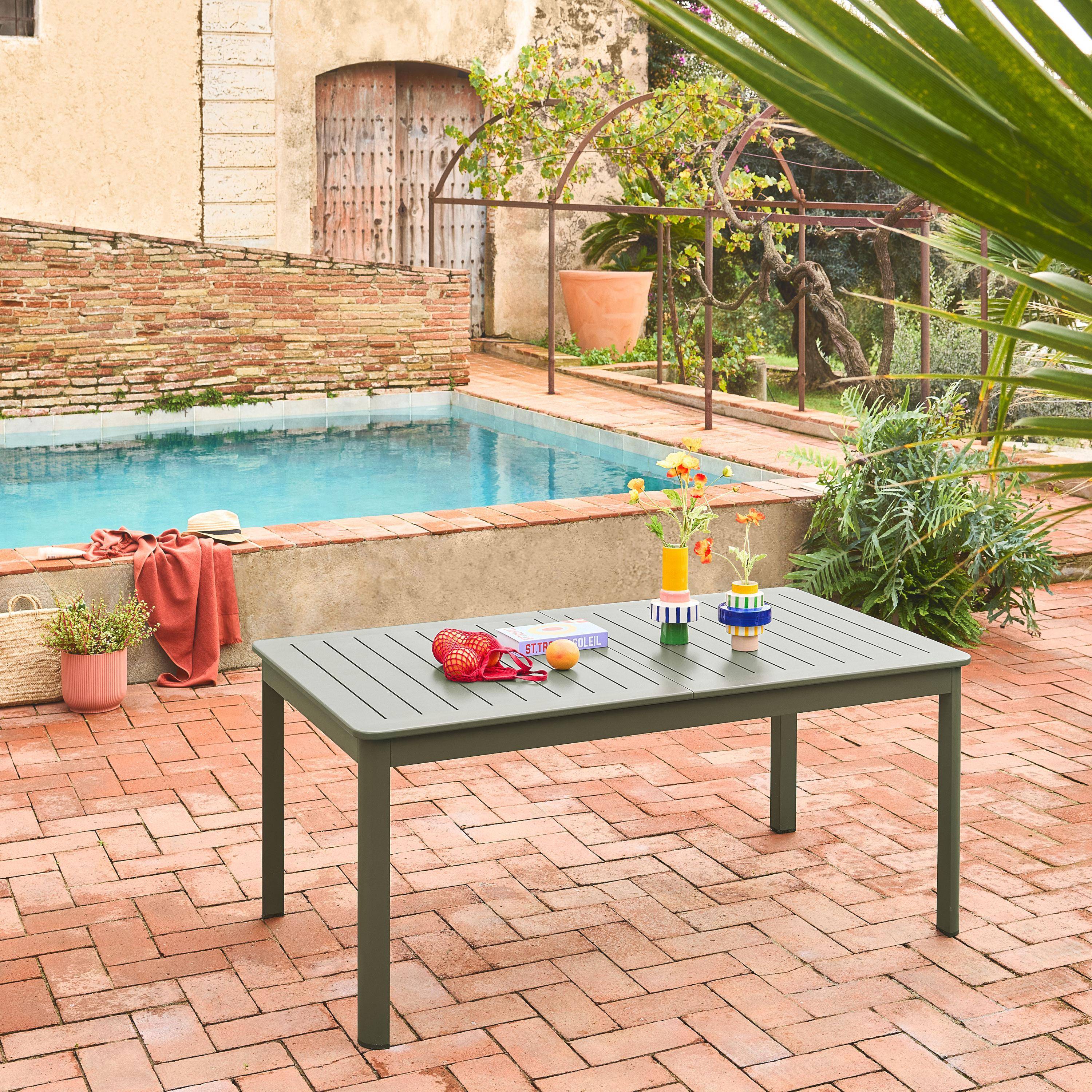 Mesa de jardín extensible de aluminio de 8 plazas, Seattle, Verde kaki, 236.5x100x75 cm Photo2