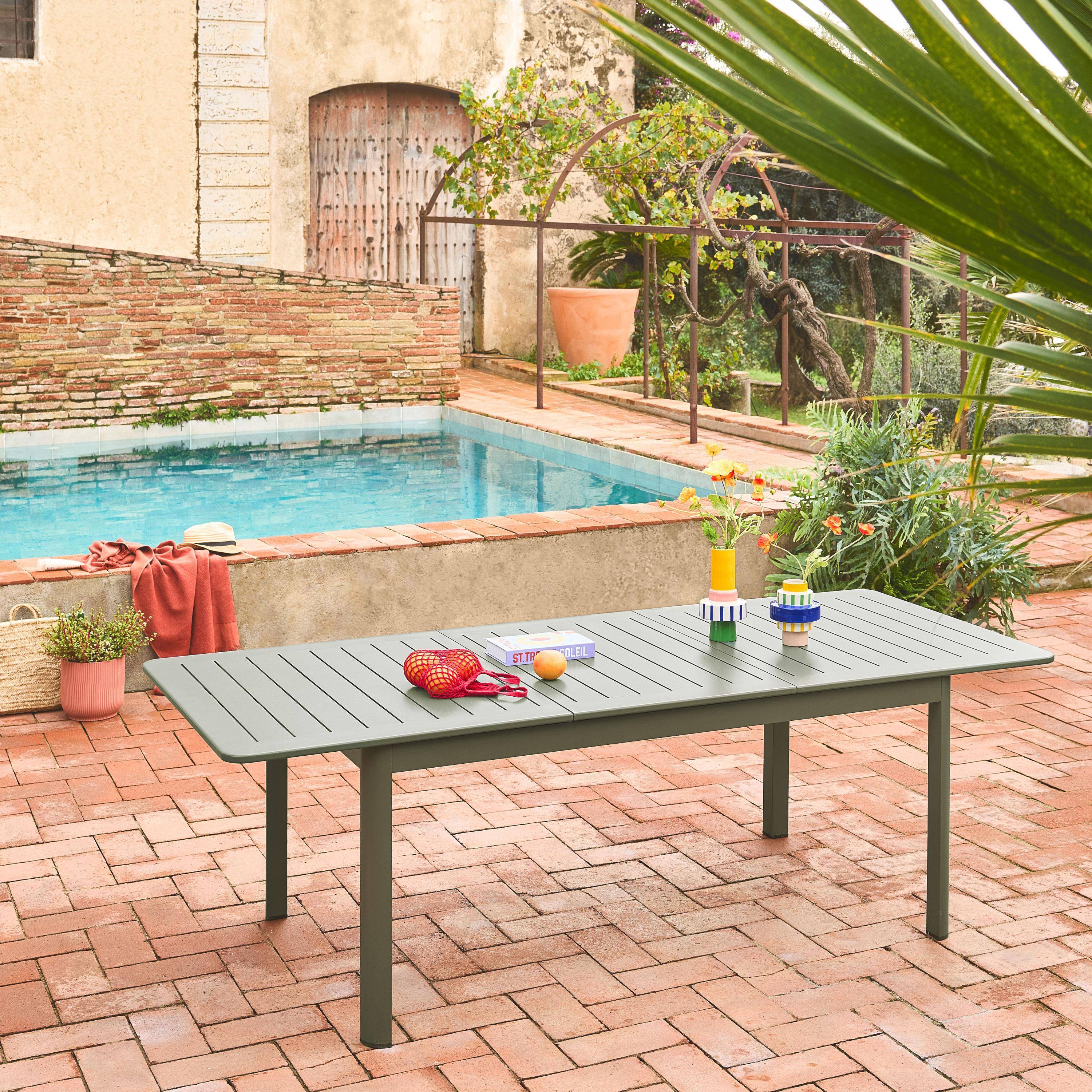 Mesa de jardín extensible de aluminio de 8 plazas, Seattle, Verde kaki, 236.5x100x75 cm Photo1
