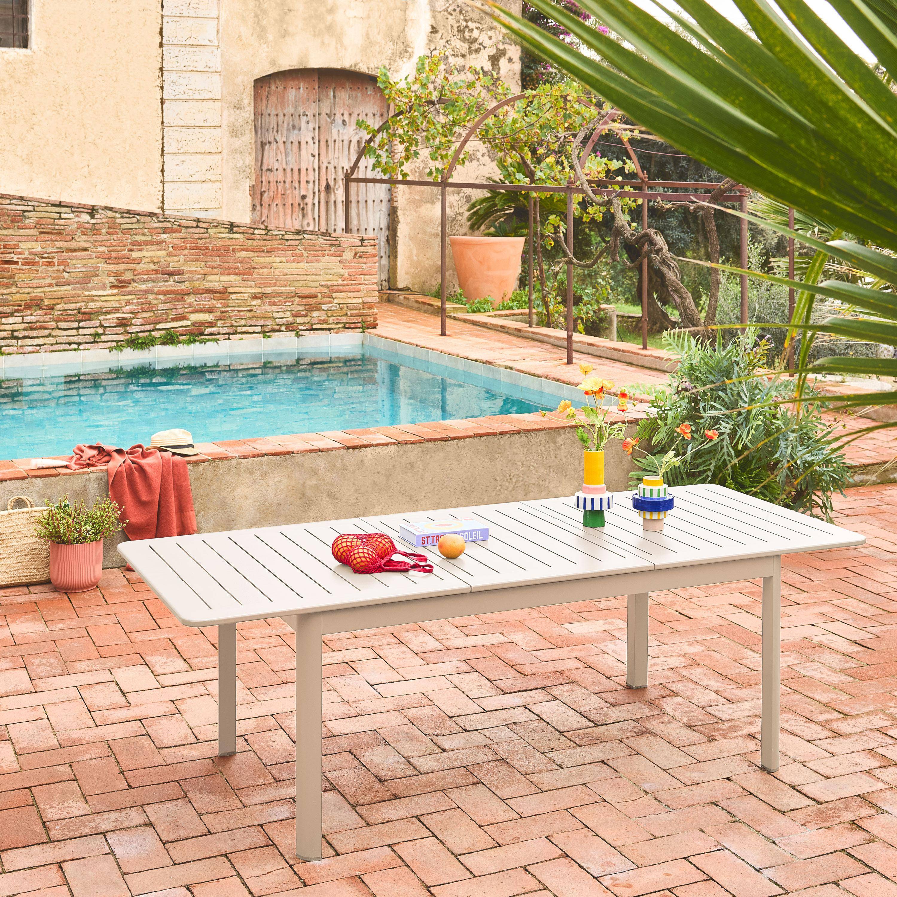 Mesa de jardín extensible de aluminio de 8 plazas, Seattle, Beige, 236.5x100x75 cm Photo1