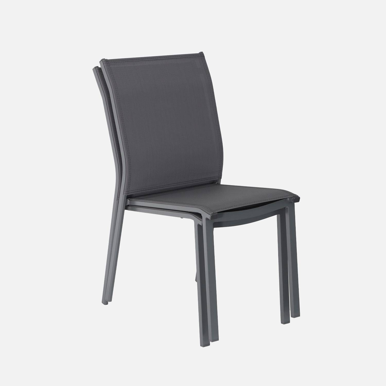Lot de 2 chaises de jardin CLEVELAND empilables aluminium et textilene anthracite, 64,5 x 45,5 x 89,5 cm Photo3