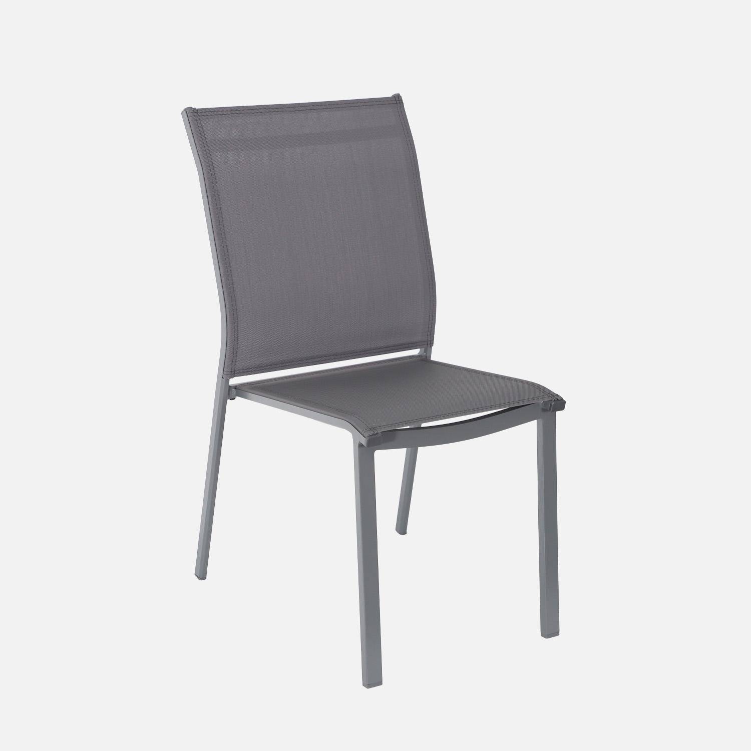 Lot de 2 chaises de jardin CLEVELAND empilables aluminium et textilene anthracite, 64,5 x 45,5 x 89,5 cm Photo2