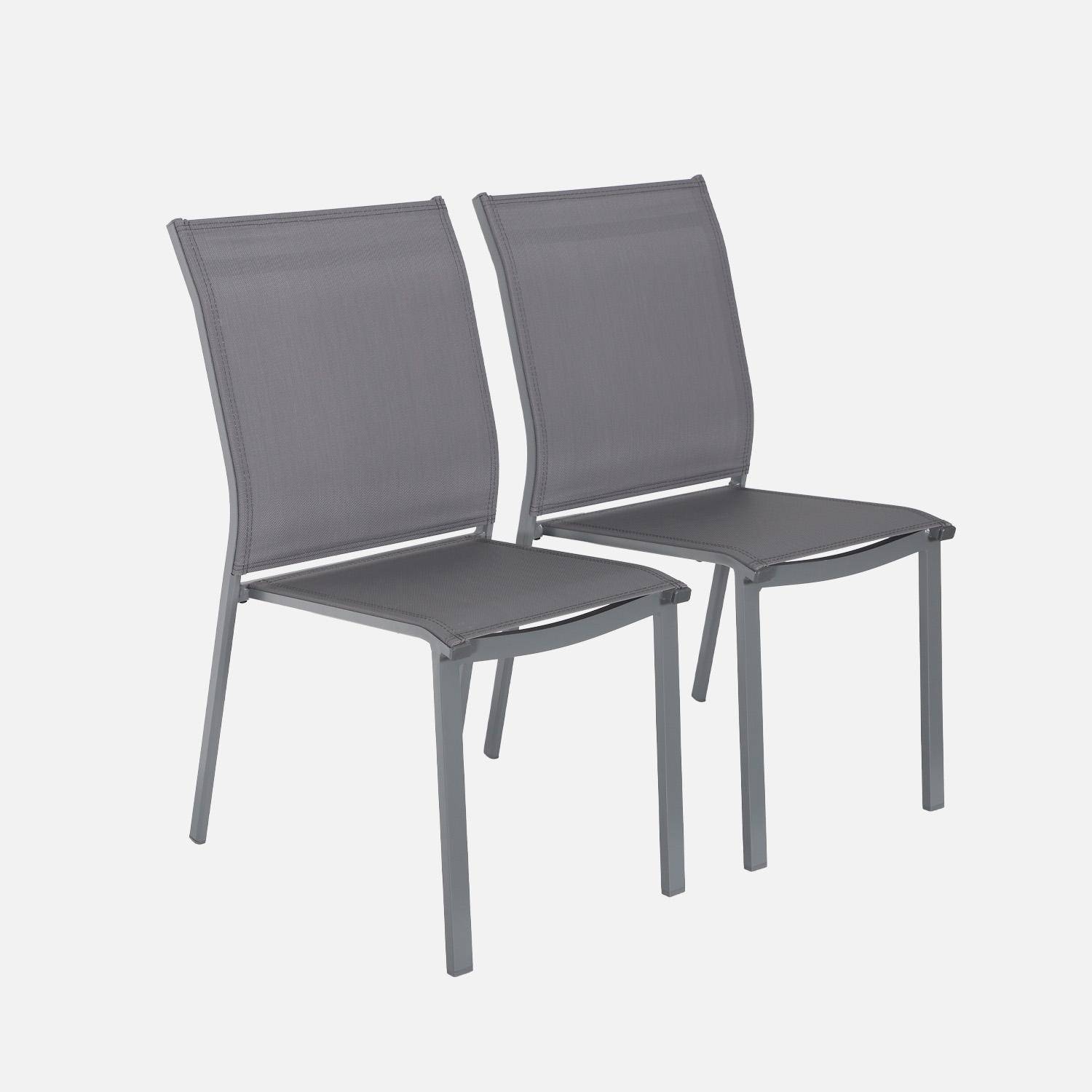 Lot de 2 chaises de jardin CLEVELAND empilables aluminium et textilene anthracite, 64,5 x 45,5 x 89,5 cm Photo1