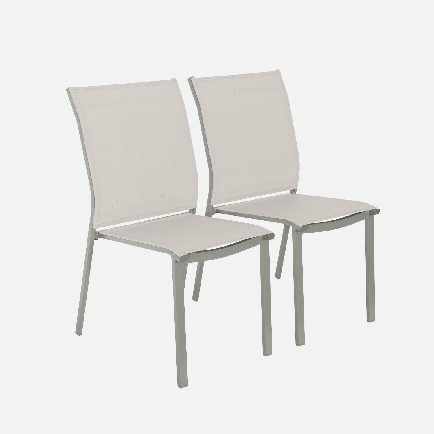 Silla de jardín apilable de aluminio y textilene, set de 2, Verde kaki