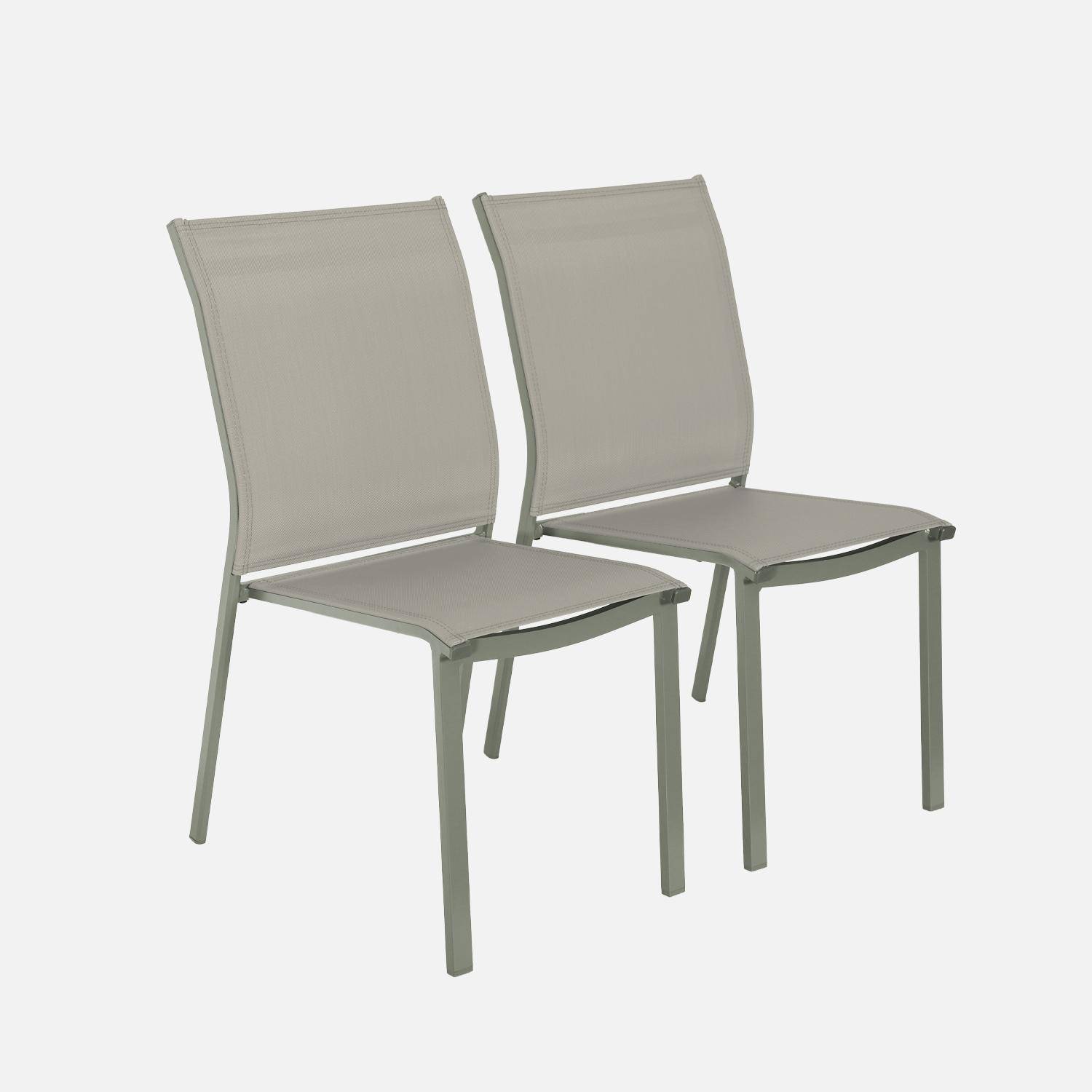 Zestaw 2 krzeseł ogrodowych, sztaplowane, aluminiowych i tekstolitych w kolorze khaki, 64,5 x 45,5 x 89,5 cm - CLEVELAND Photo2