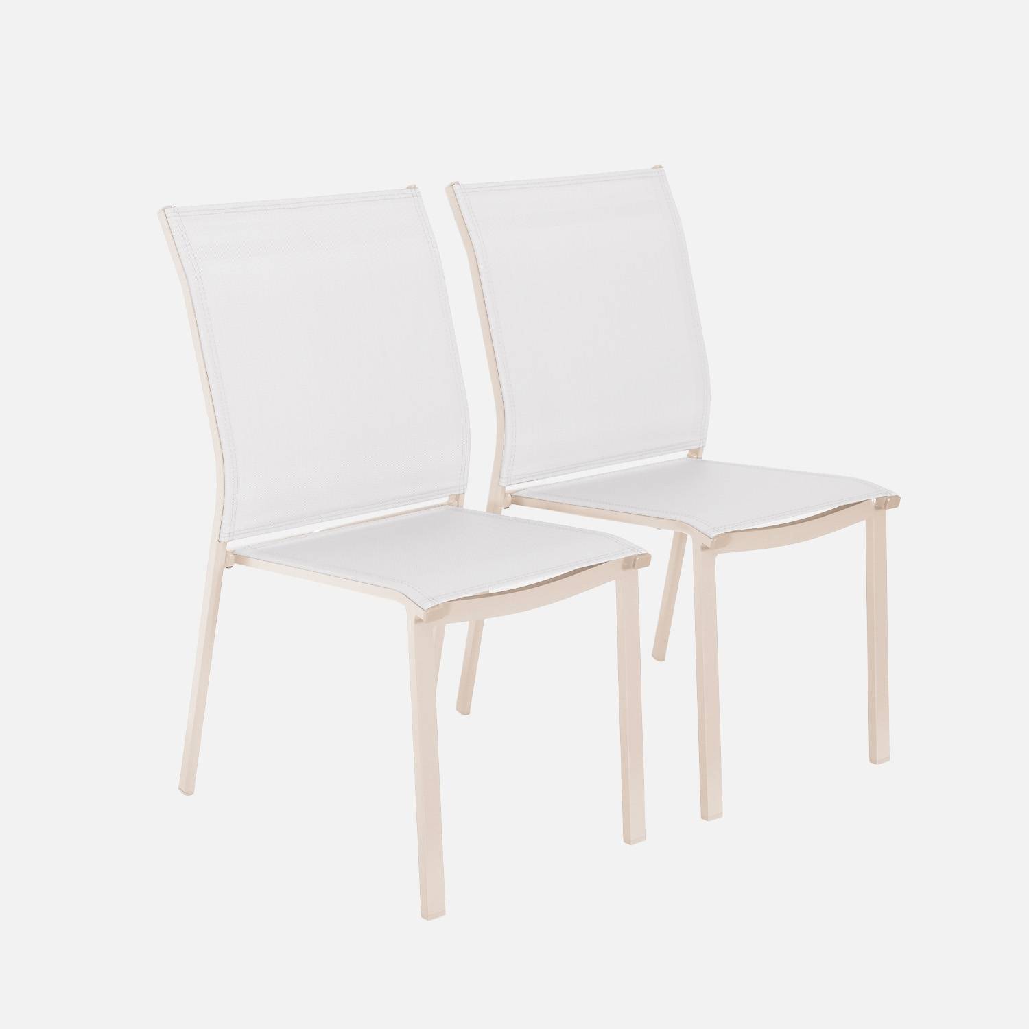 Silla de jardín apilable de aluminio y textilene, set de 2, Beige
