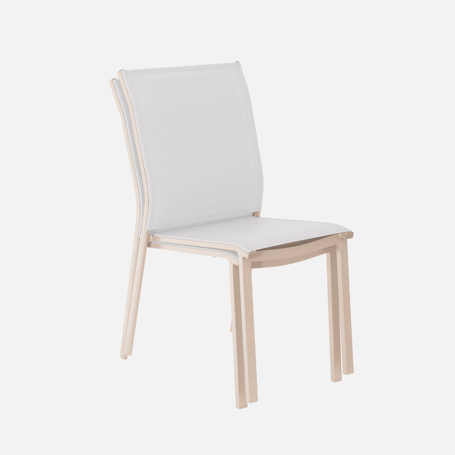 Silla de jardín apilable de aluminio y textilene, set de 2, Cleveland, Beige, 64.5x45.5x89.5 cm Photo4