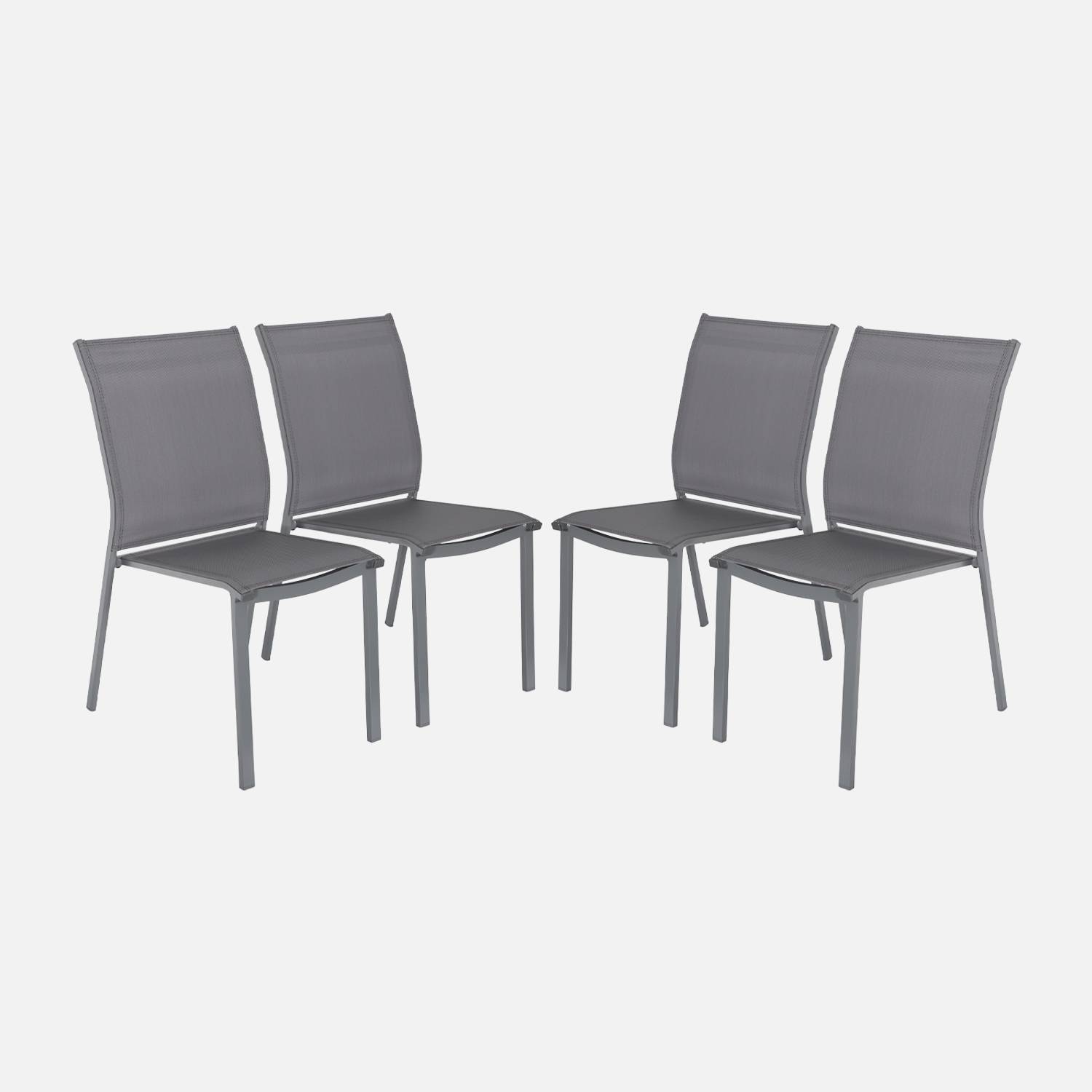 Silla de jardín apilable de aluminio y textilene, set de 4, Antracita