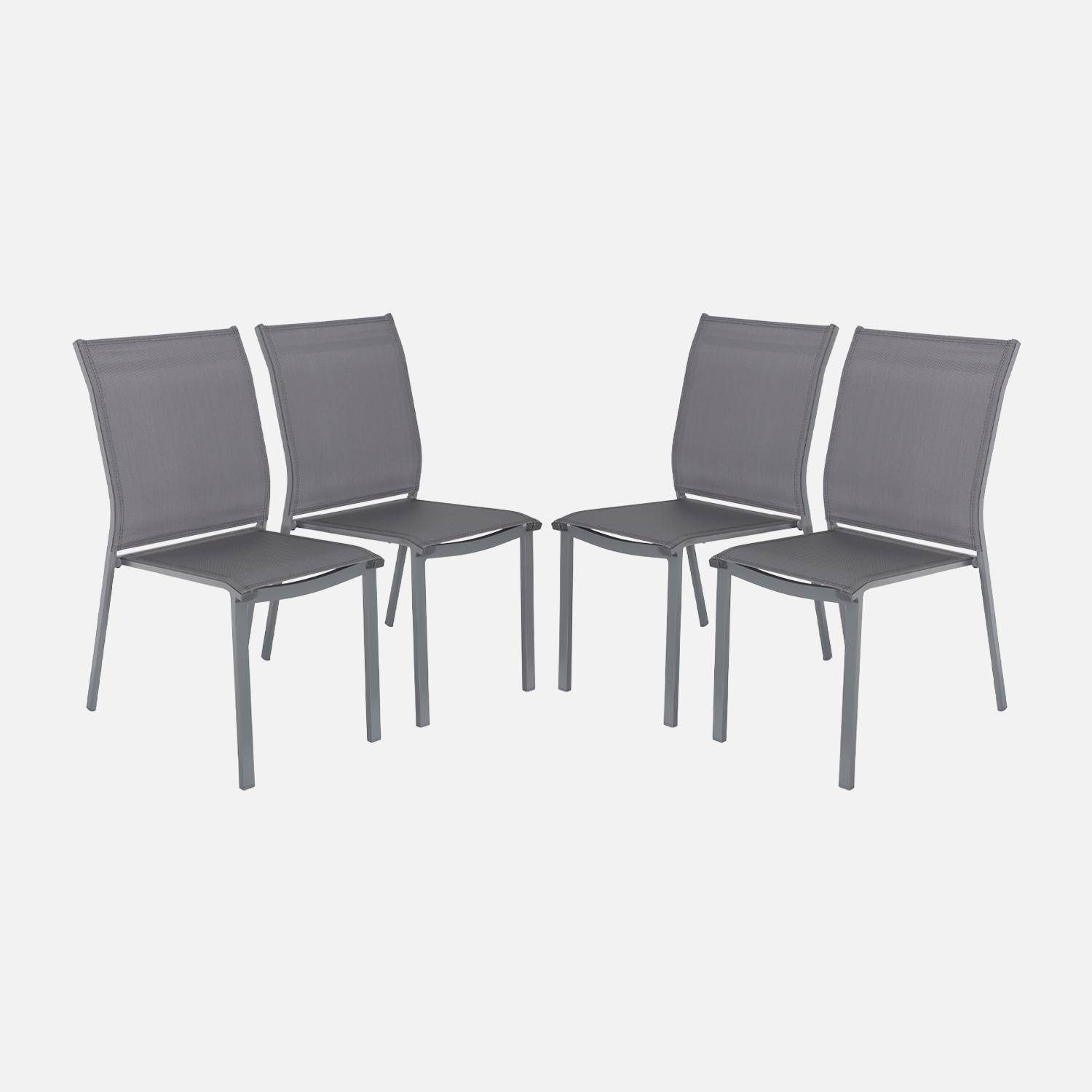 Lot de 4 chaises de jardin CLEVELAND empilables aluminium et textilene anthracite, 64,5 x 45,5 x 89,5 cm,sweeek,Photo2