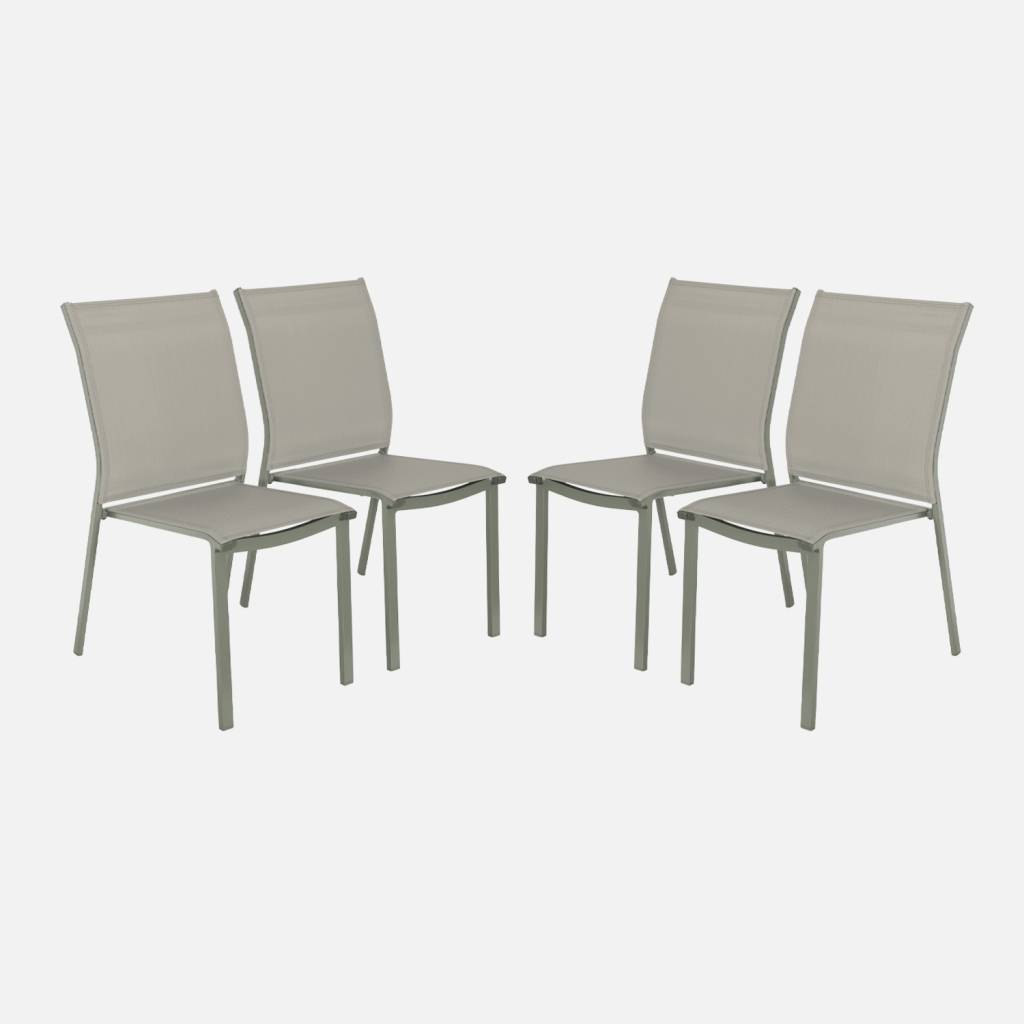 Silla de jardín apilable de aluminio y textilene, set de 4, Verde kaki