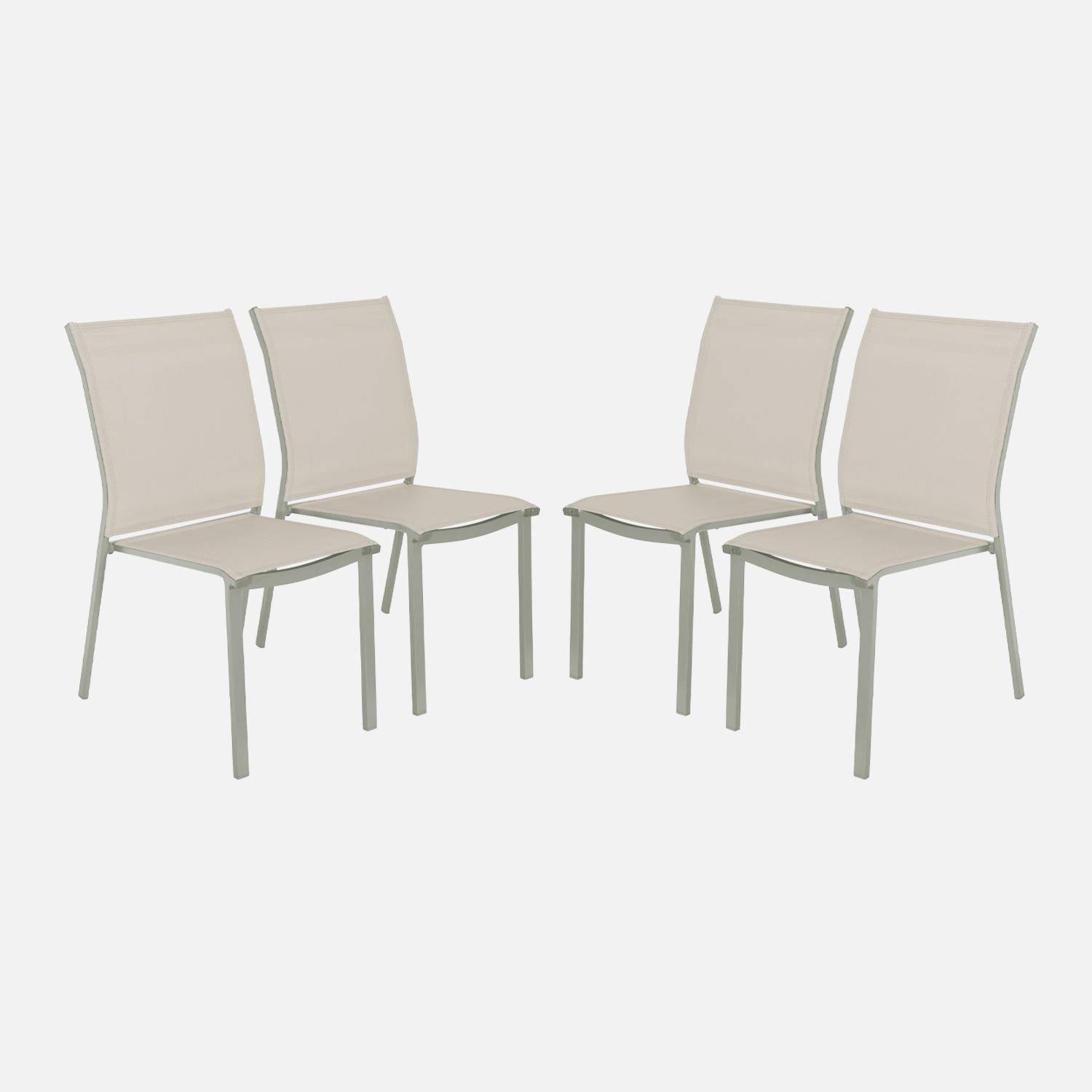 Lot de 4 chaises de jardin CLEVELAND empilables aluminium et textilene kaki, 64,5 x 45,5 x 89,5 cm Photo2