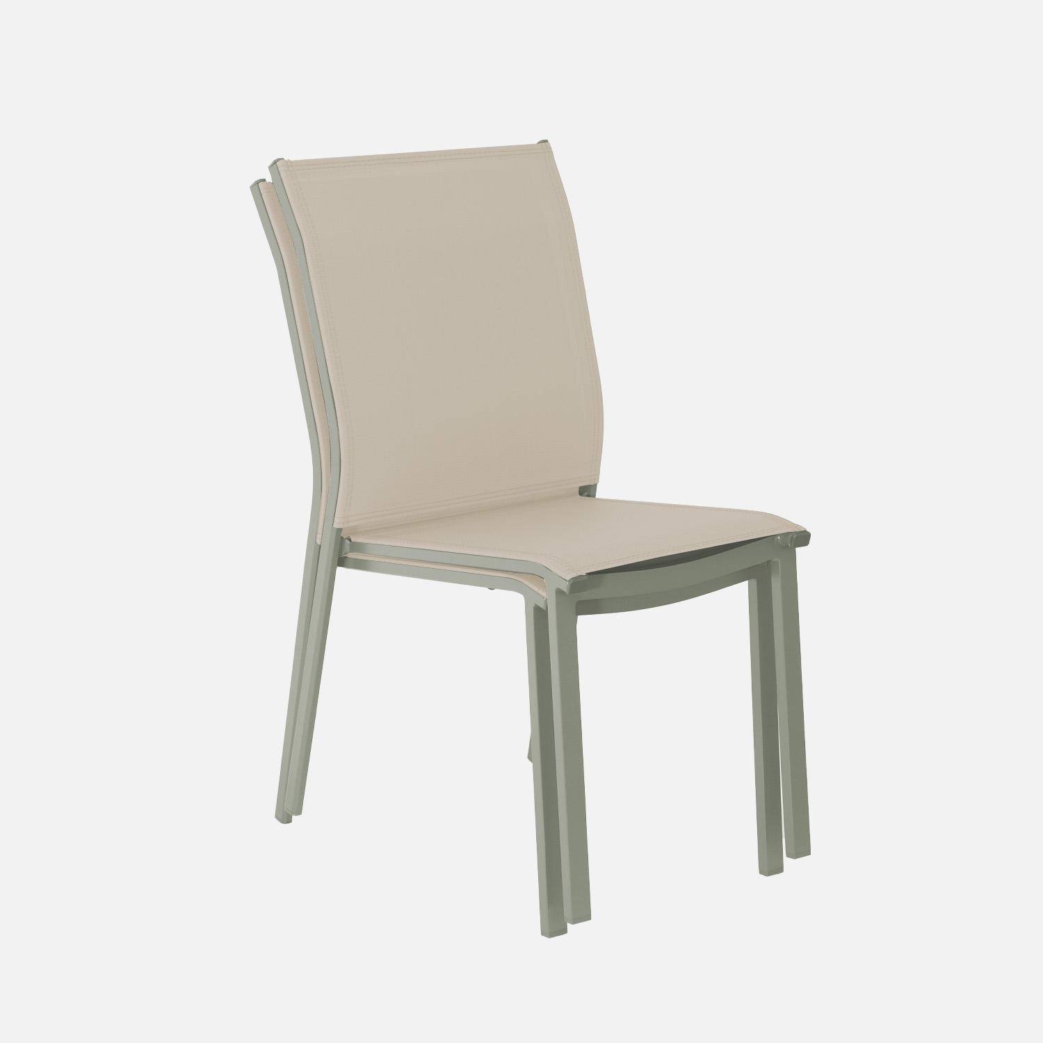 Lot de 4 chaises de jardin CLEVELAND empilables aluminium et textilene kaki, 64,5 x 45,5 x 89,5 cm Photo4