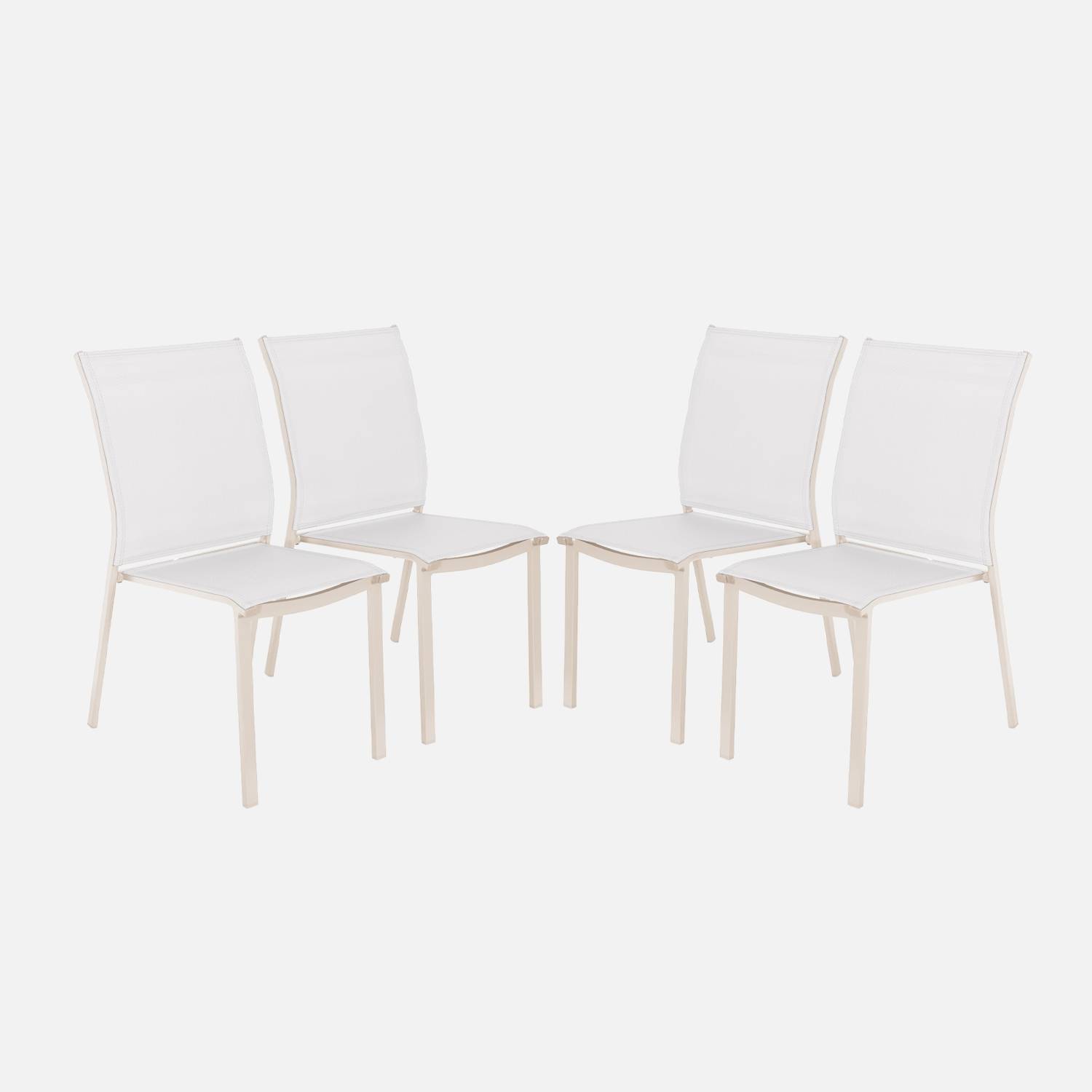 Silla de jardín apilable de aluminio y textilene, set de 4, Beige