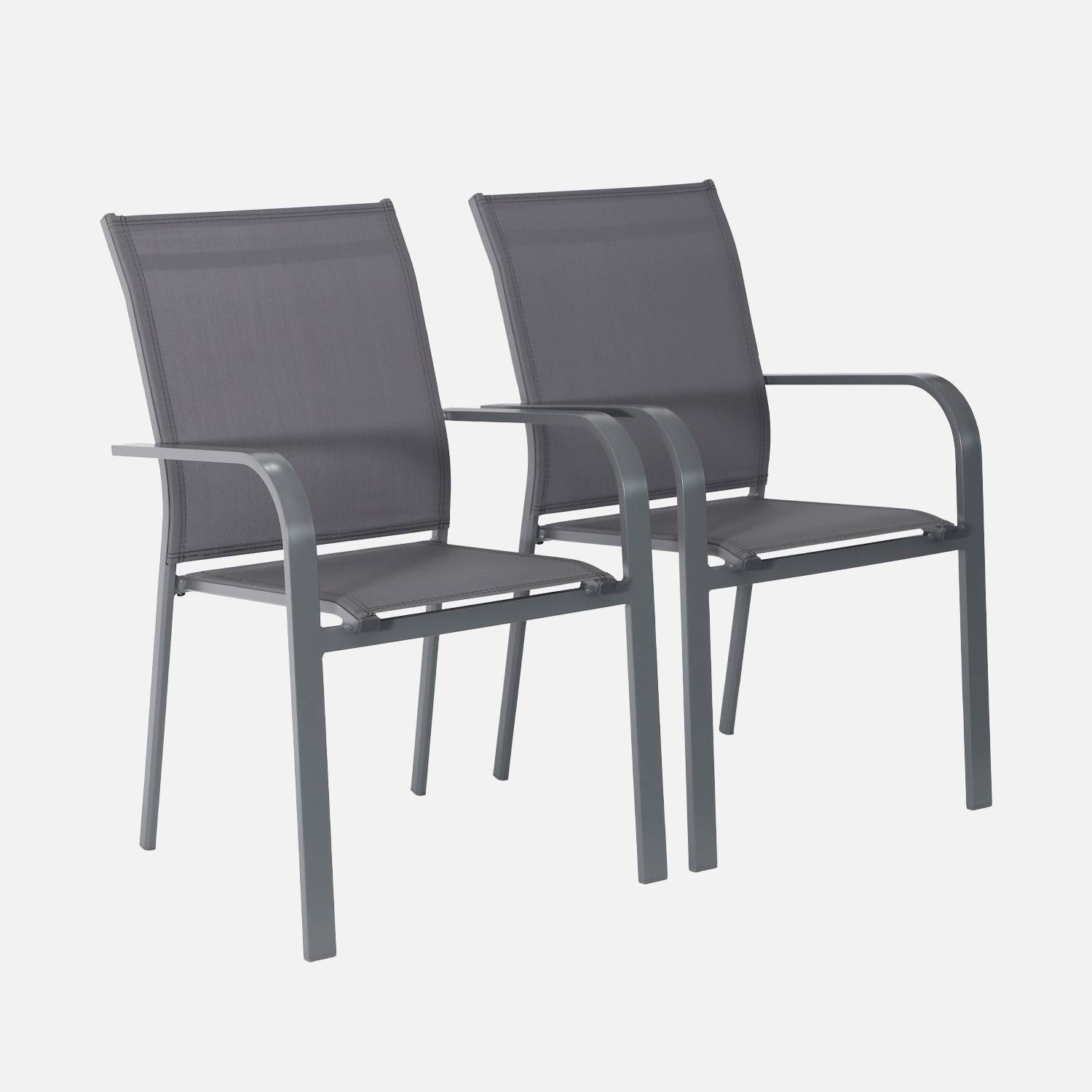 Silla de jardín apilable de aluminio y textileno, set de 2, Antracita