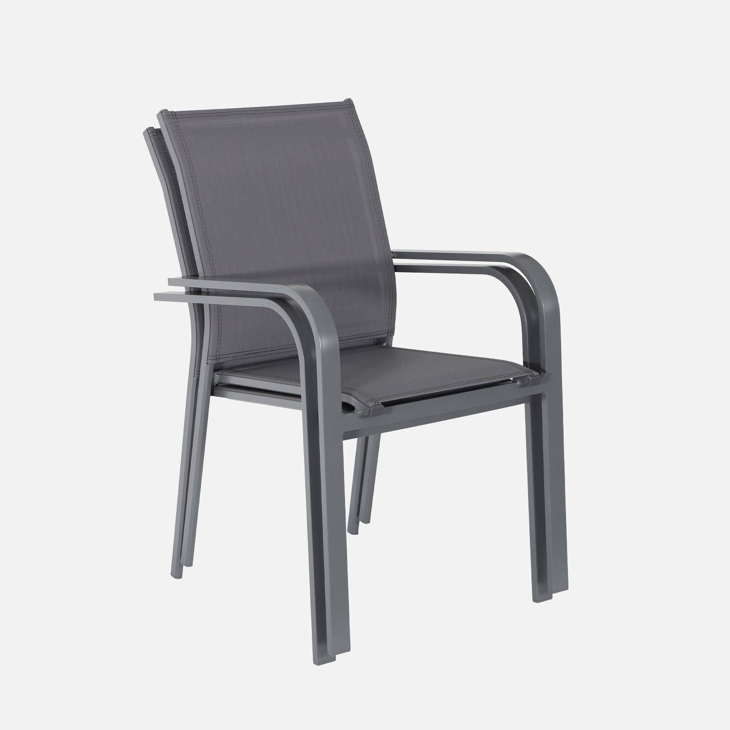 Lot de 2 fauteuils de jardin BUFFALO empilables aluminium et textilene anthracite, 64,5 x 45,5 x 89,5 cm Photo4