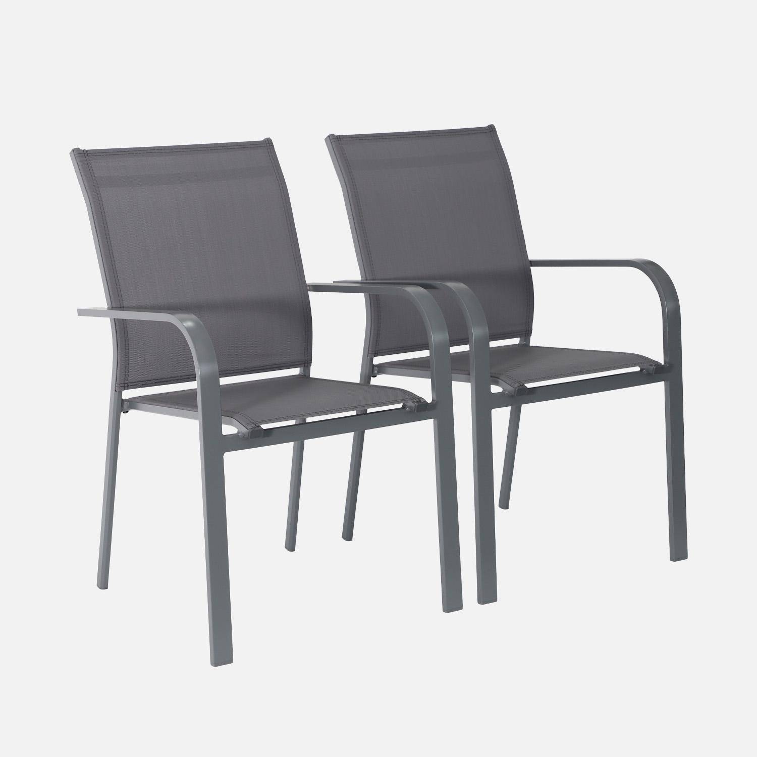 Lot de 2 fauteuils de jardin BUFFALO empilables aluminium et textilene anthracite, 64,5 x 45,5 x 89,5 cm Photo3