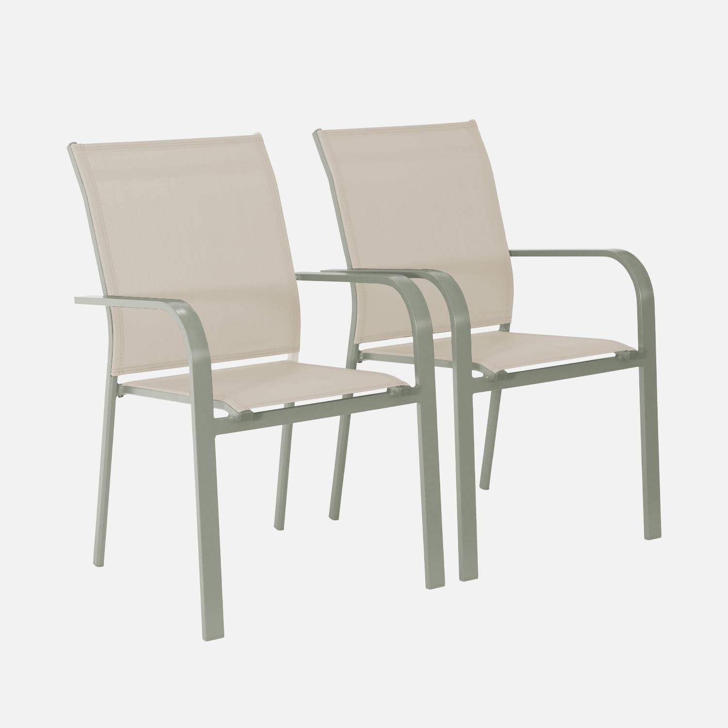 Silla de jardín apilable de aluminio y textileno, set de 2, Verde kaki