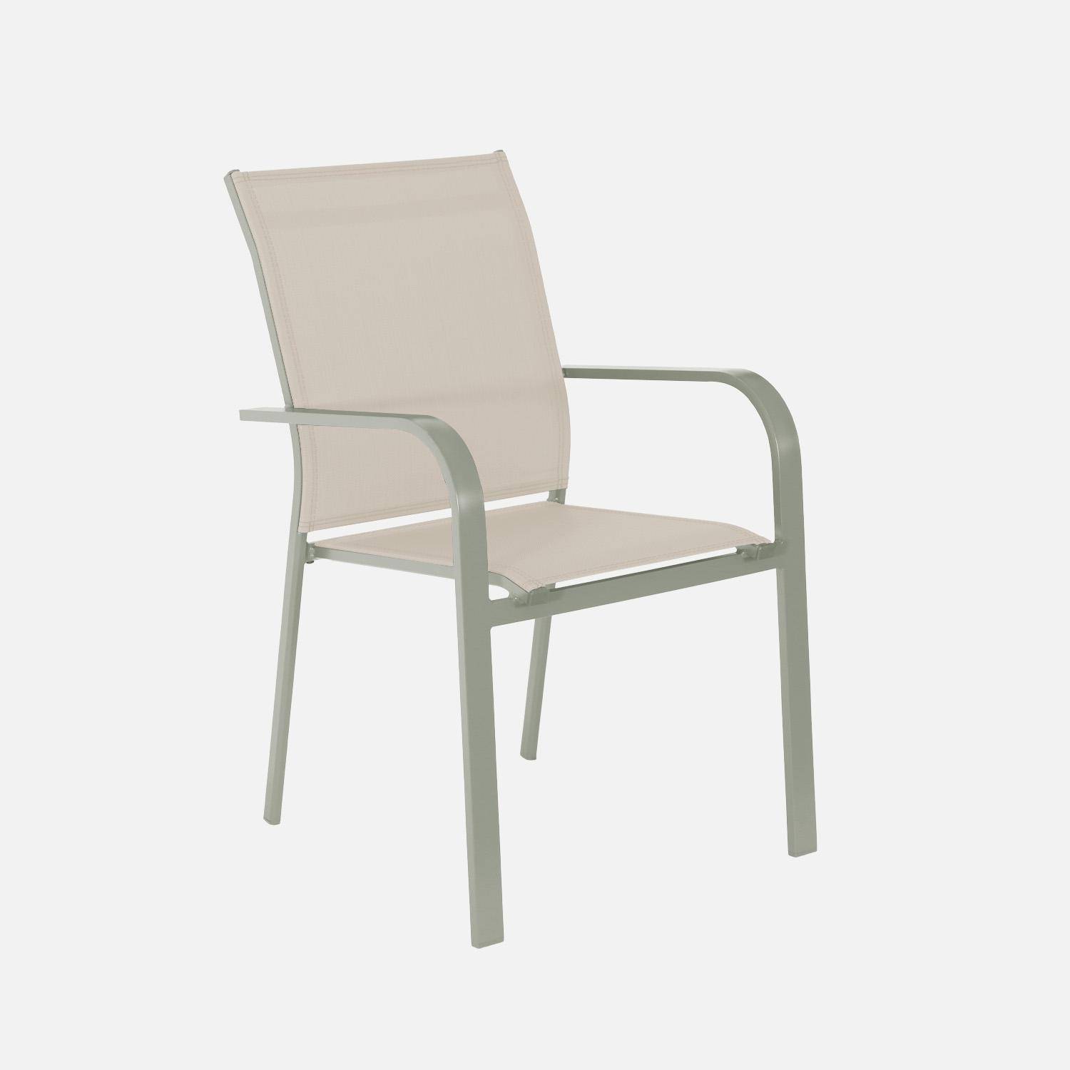 Silla de jardín apilable de aluminio y textileno, set de 2, Buffalo, Verde kaki, 64.5x45.5x89.5 cm Photo4
