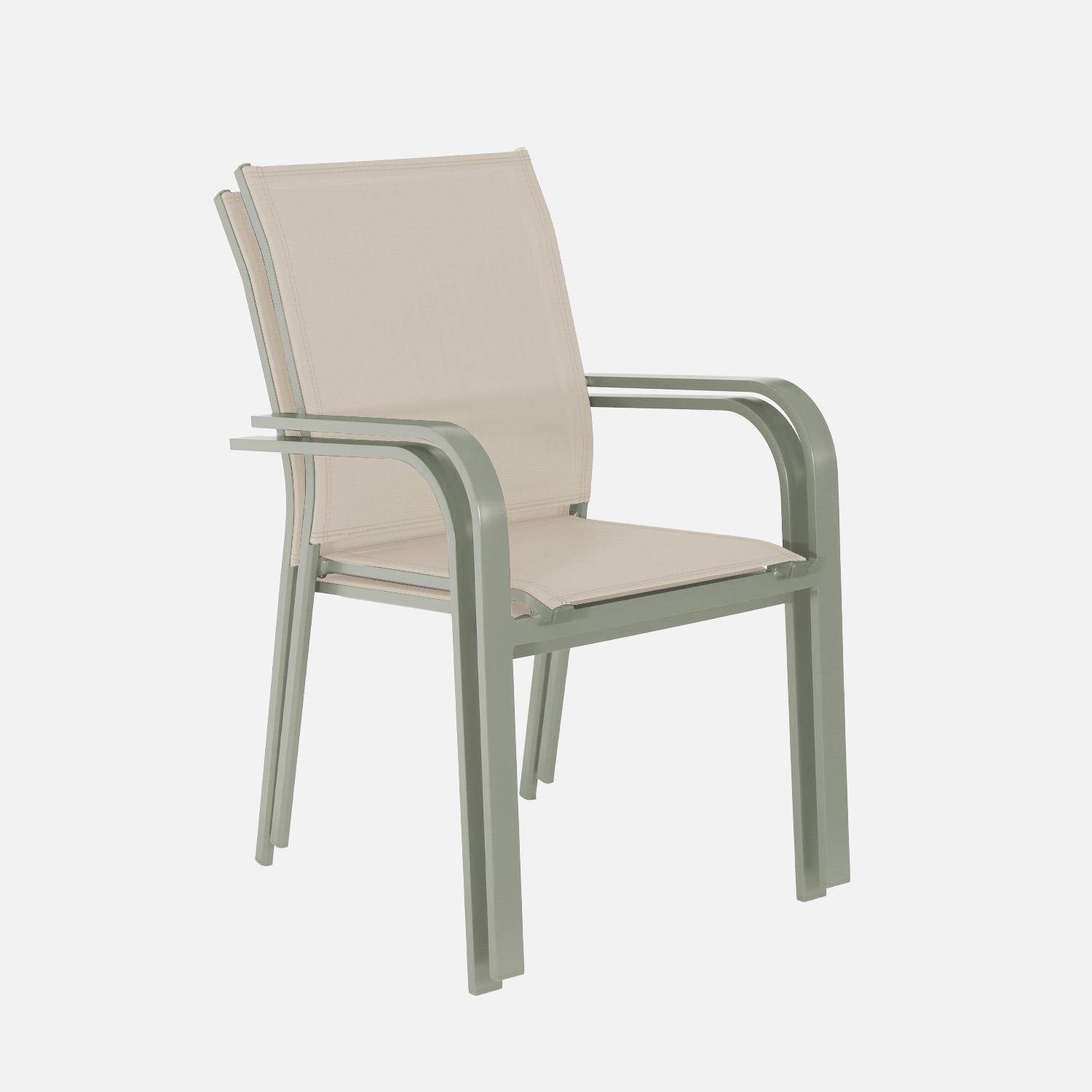 Silla de jardín apilable de aluminio y textileno, set de 2, Buffalo, Verde kaki, 64.5x45.5x89.5 cm Photo5