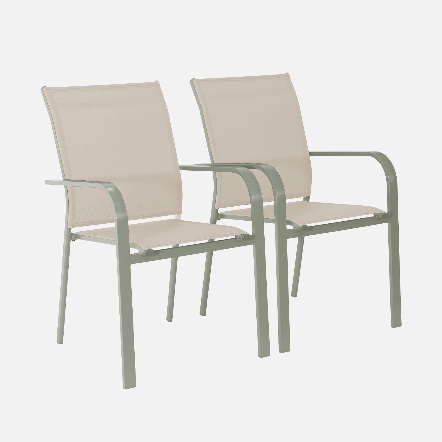 Silla de jardín apilable de aluminio y textileno, set de 2, Buffalo, Verde kaki, 64.5x45.5x89.5 cm Photo3