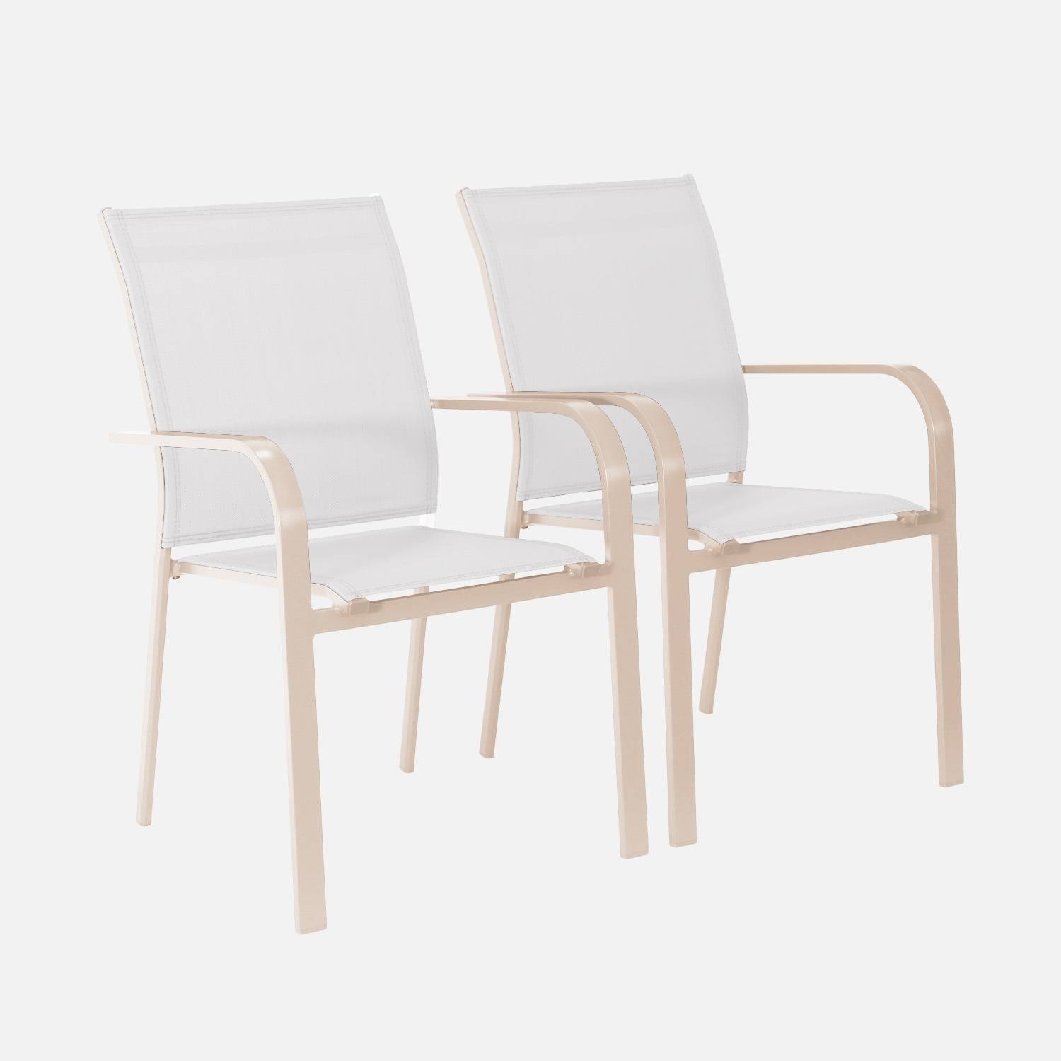 Silla de jardín apilable de aluminio y textileno, set de 2, Beige