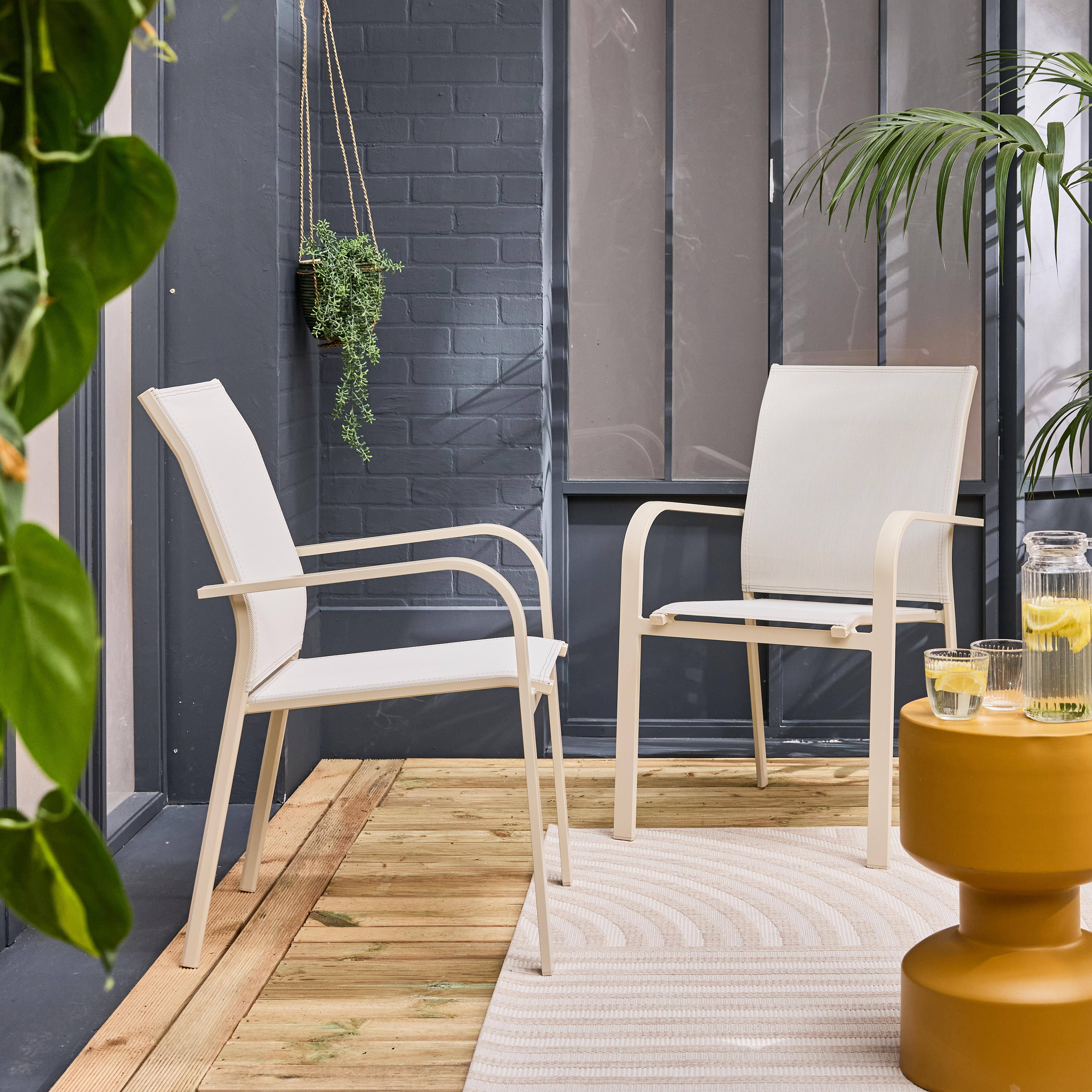 Silla de jardín apilable de aluminio y textileno, set de 2, Buffalo, Beige, 64.5x45.5x89.5 cm,sweeek,Photo1
