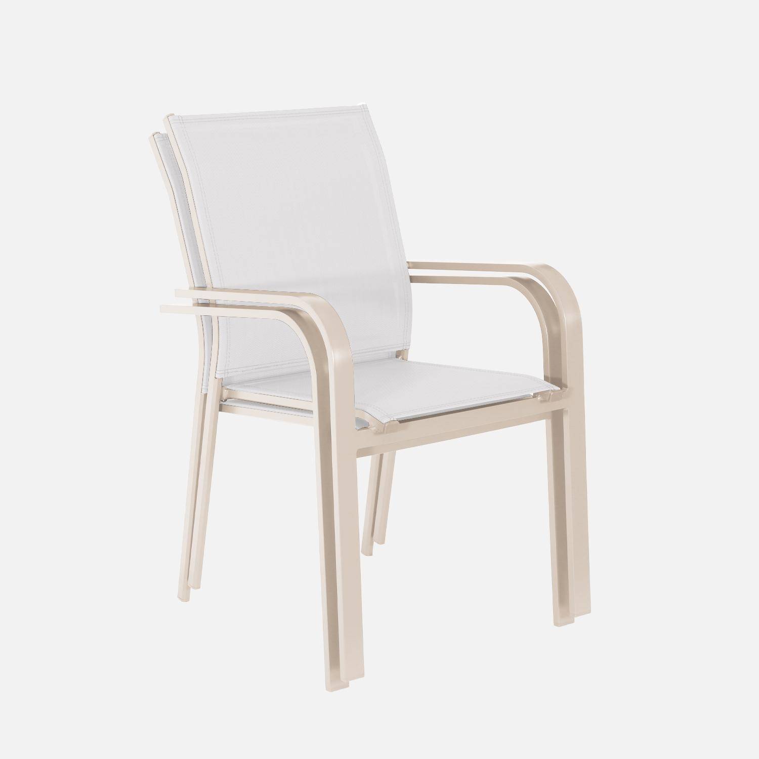 Silla de jardín apilable de aluminio y textileno, set de 2, Buffalo, Beige, 64.5x45.5x89.5 cm Photo5