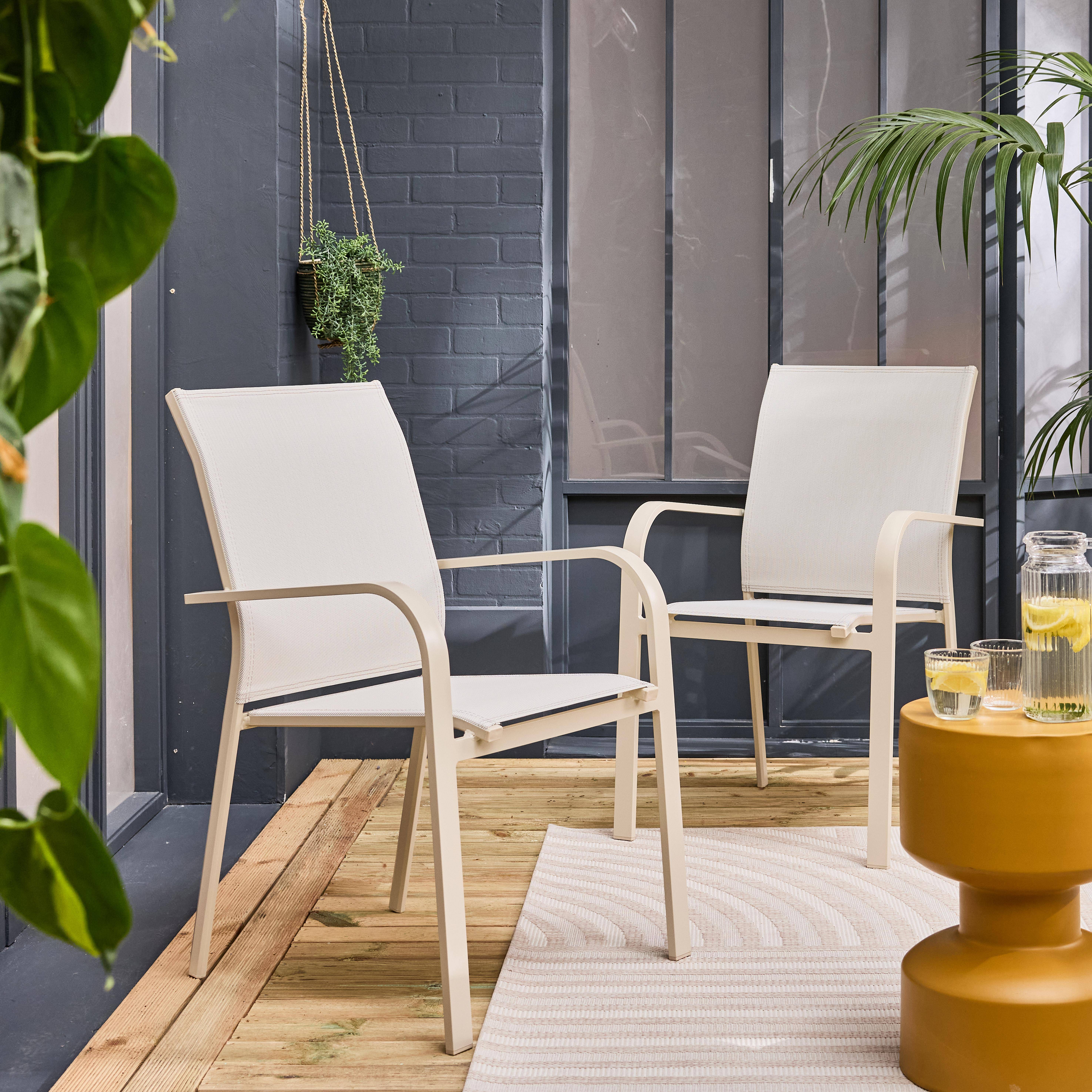 Silla de jardín apilable de aluminio y textileno, set de 2, Buffalo, Beige, 64.5x45.5x89.5 cm,sweeek,Photo2