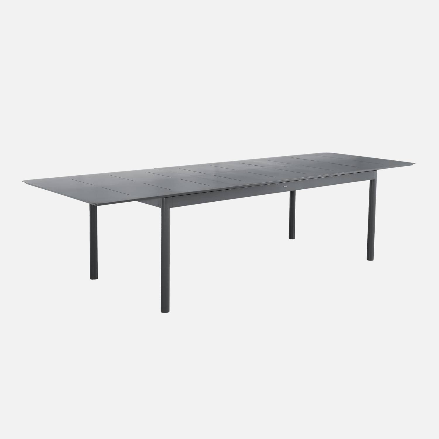 Ausziehbarer Gartentisch aus anthrazitfarbenem Aluminium, 8 Plätze