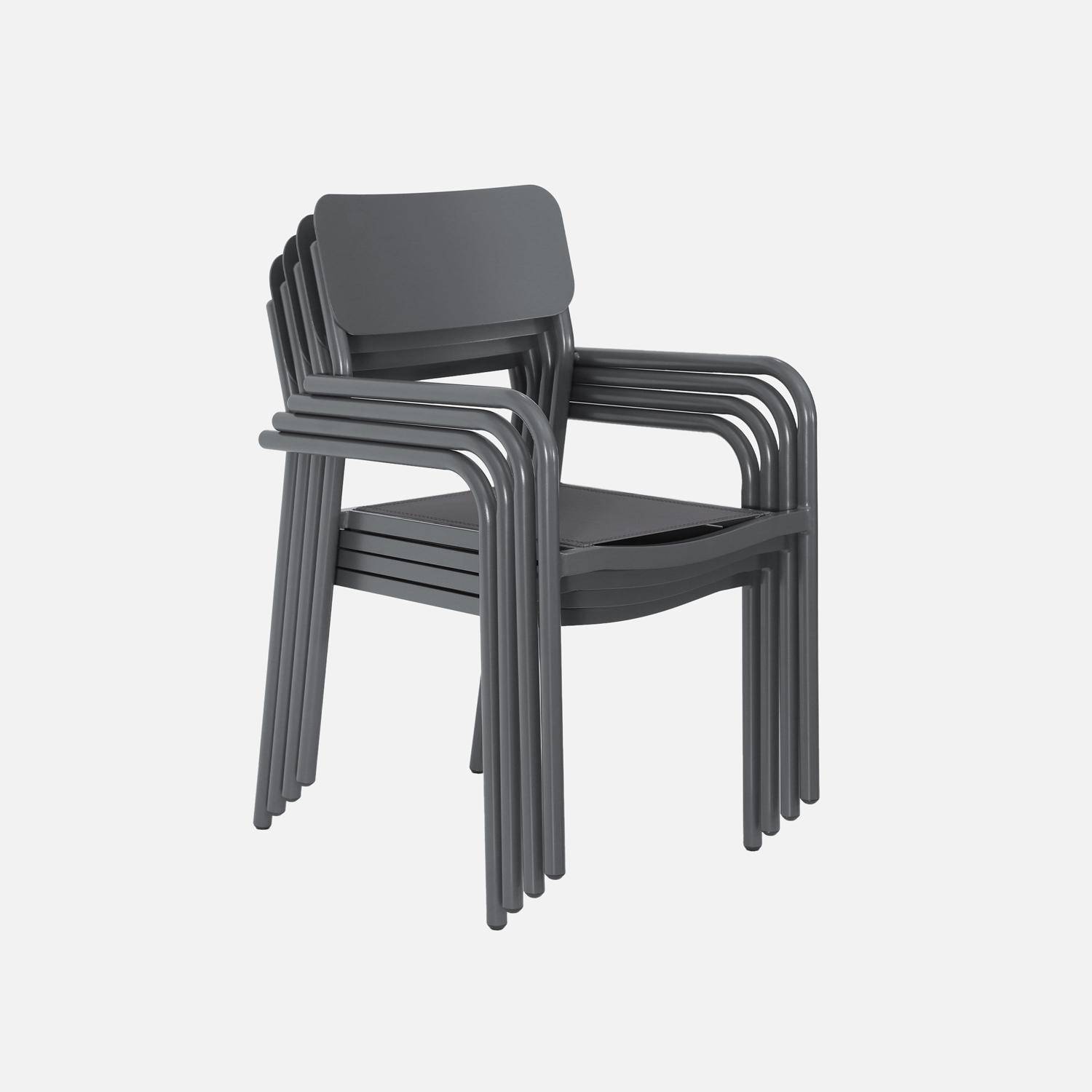 Lot de 4 fauteuils de jardin SAVANNAH empilables aluminium et textilene anthracite, 57,5 x 54 x 86 cm Photo2