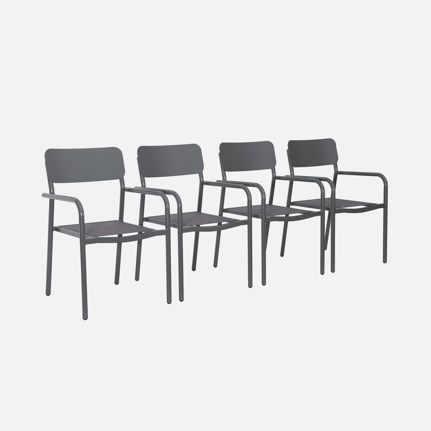 Lot De 4 Chaises De Jardin Empilables En Aluminium Et Textilène - Couleur Anthracite - Design Moderne - 8