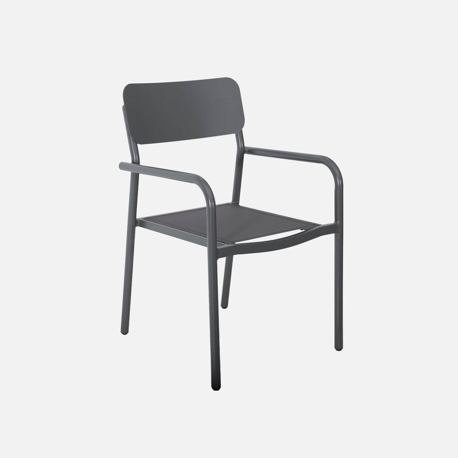 Lot de 4 fauteuils de jardin SAVANNAH empilables aluminium et textilene anthracite, 57,5 x 54 x 86 cm Photo3