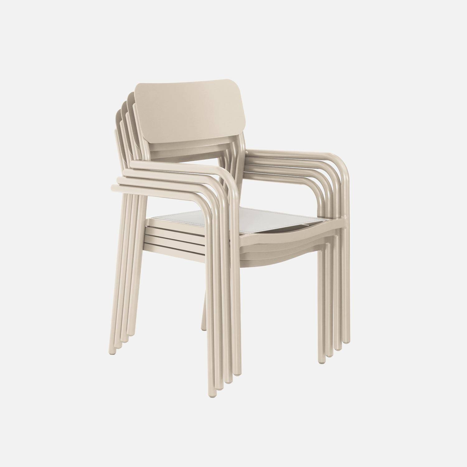 4er-Set stapelbare Gartensessel beige aus Aluminium und Textilene, 57,5 x 54 x 86 cm - Savannah,sweeek,Photo4