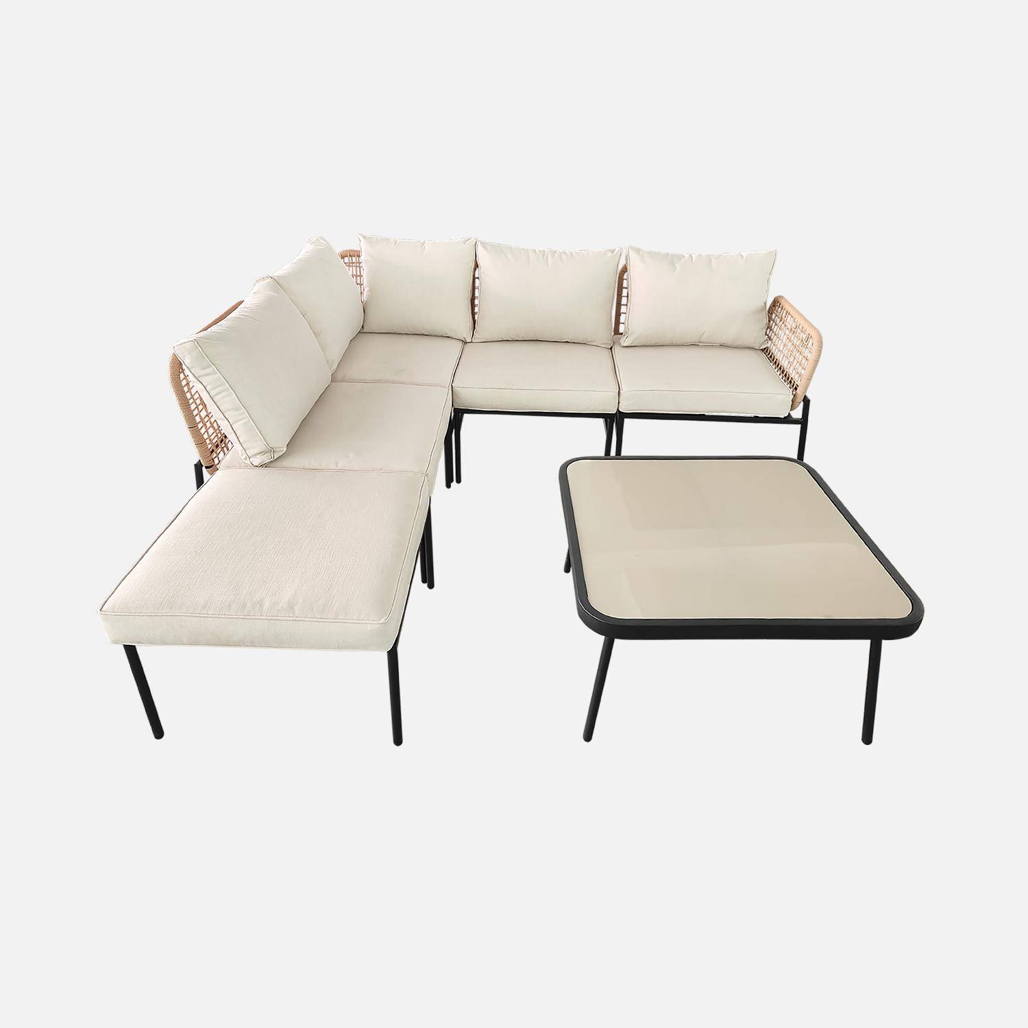 Hoek tuinset van staal en beige touw TALIA, 5 personen Photo6