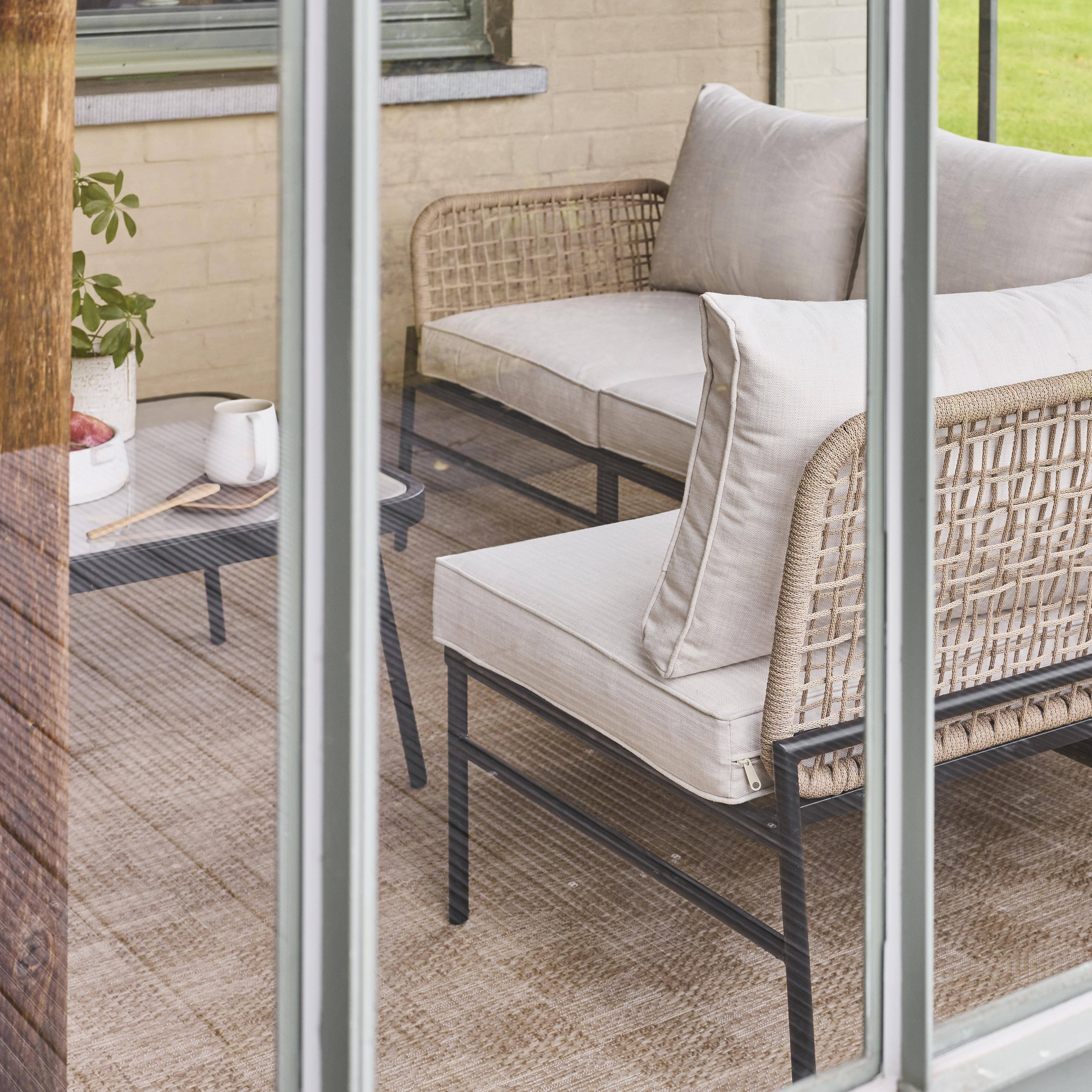 Hoek tuinset van staal en beige touw TALIA, 5 personen Photo3