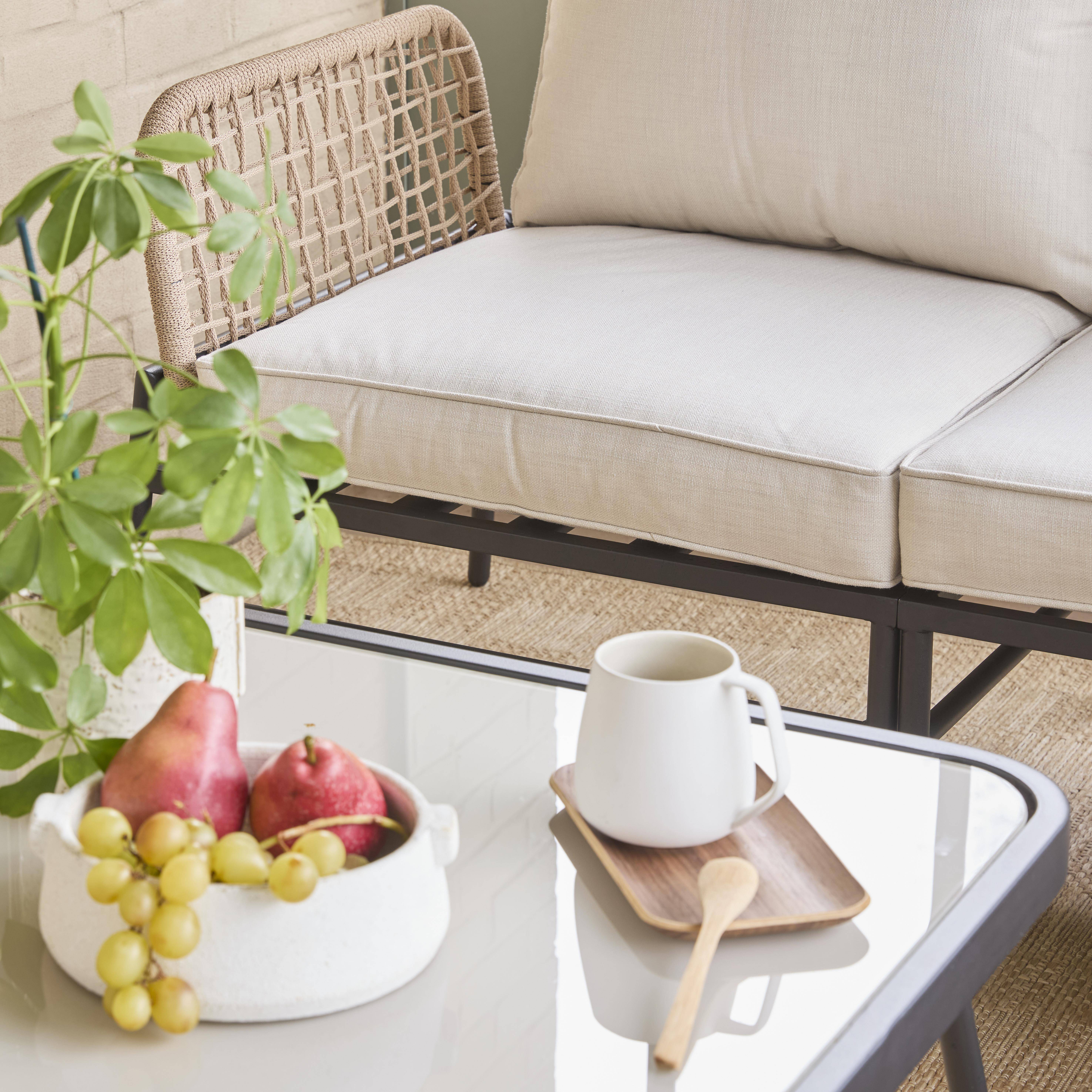 Hoek tuinset van staal en beige touw TALIA, 5 personen Photo4