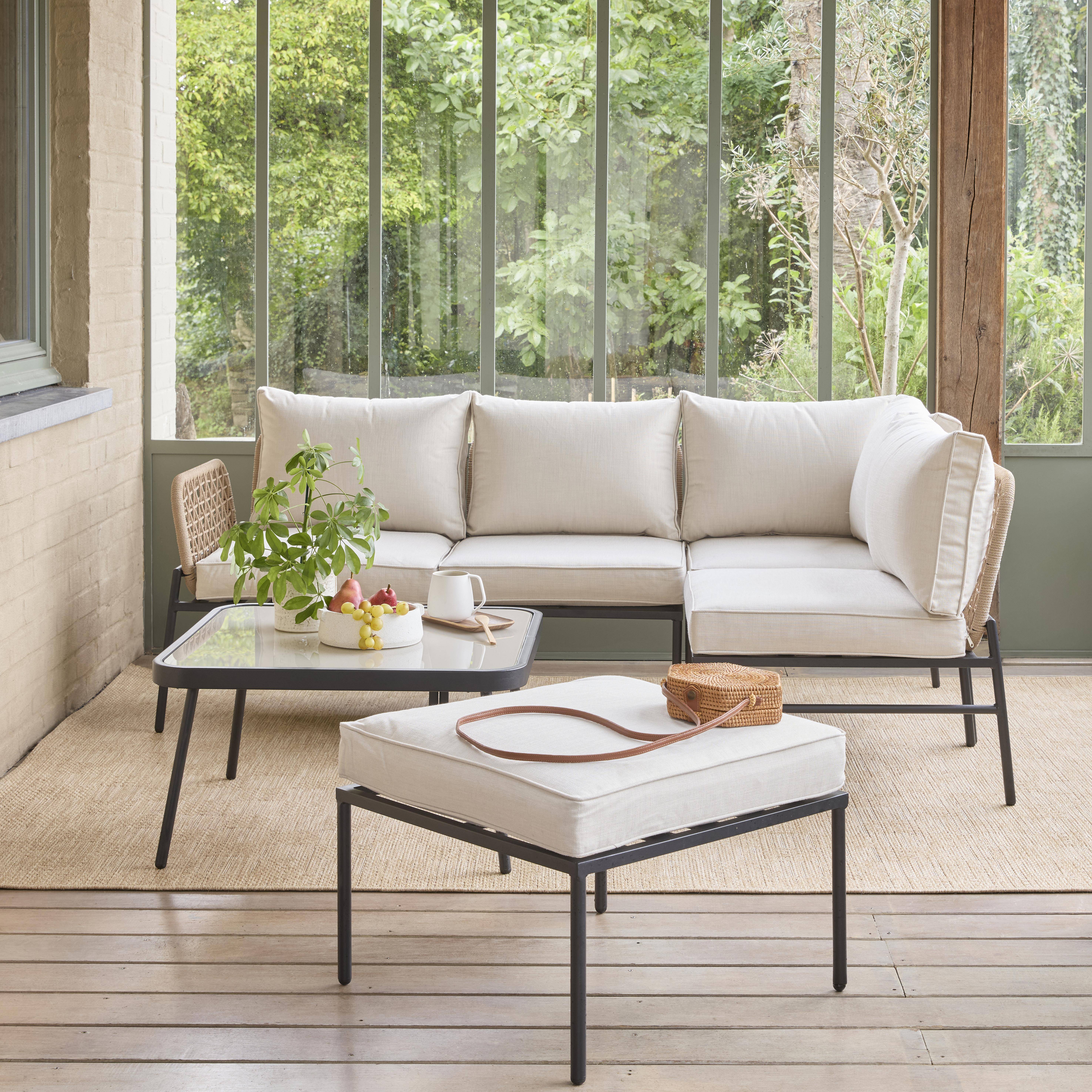 Hoek tuinset van staal en beige touw TALIA, 5 personen Photo2