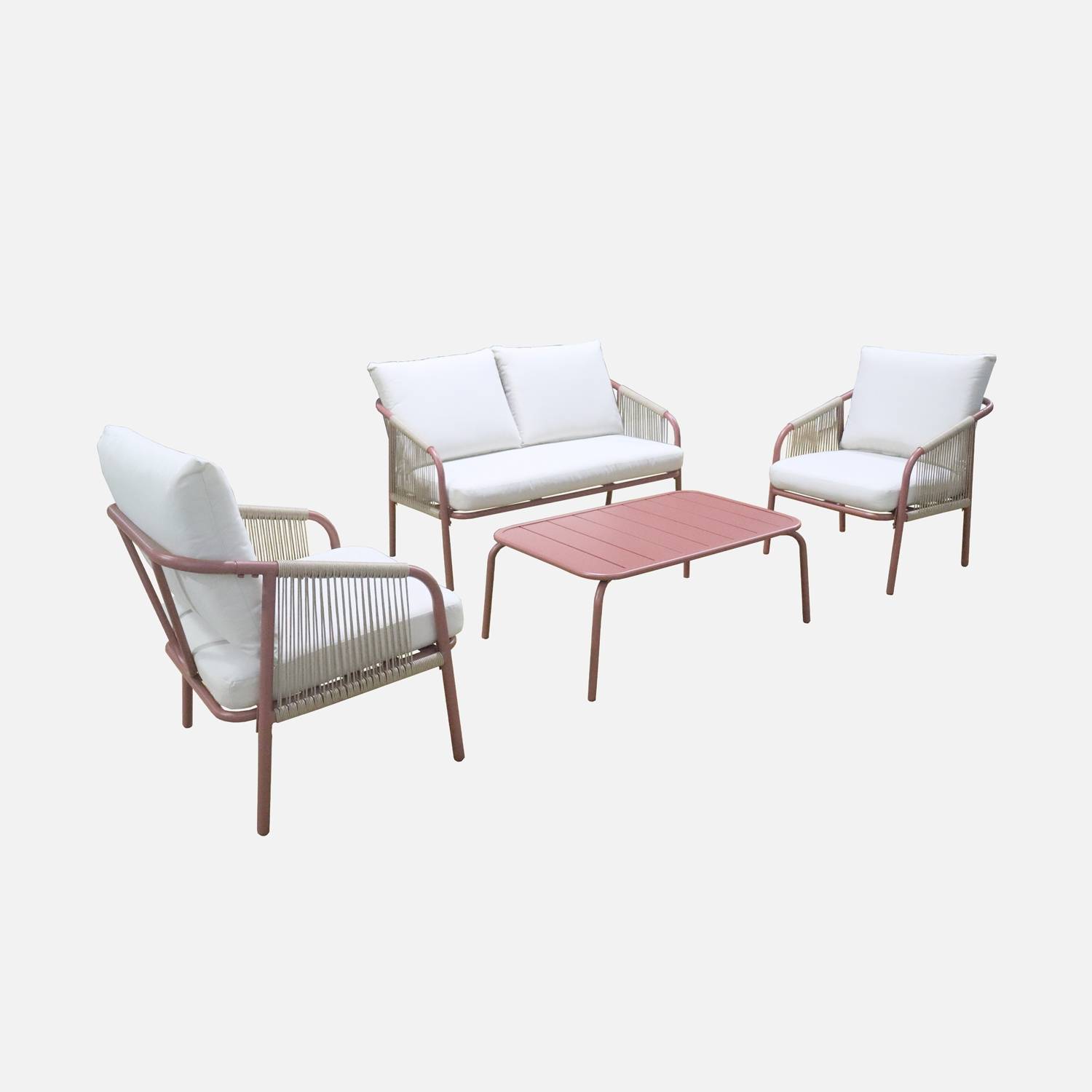 Salon de jardin acier 4 personnes terracotta et beige