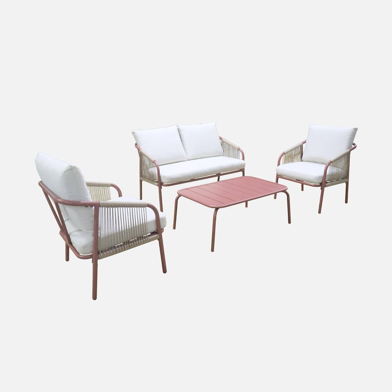 FIORA Salotto da giardino in acciaio a 4 posti, Fiora, Terracotta, 119.8x70x67 cm,sweeek,Photo3
