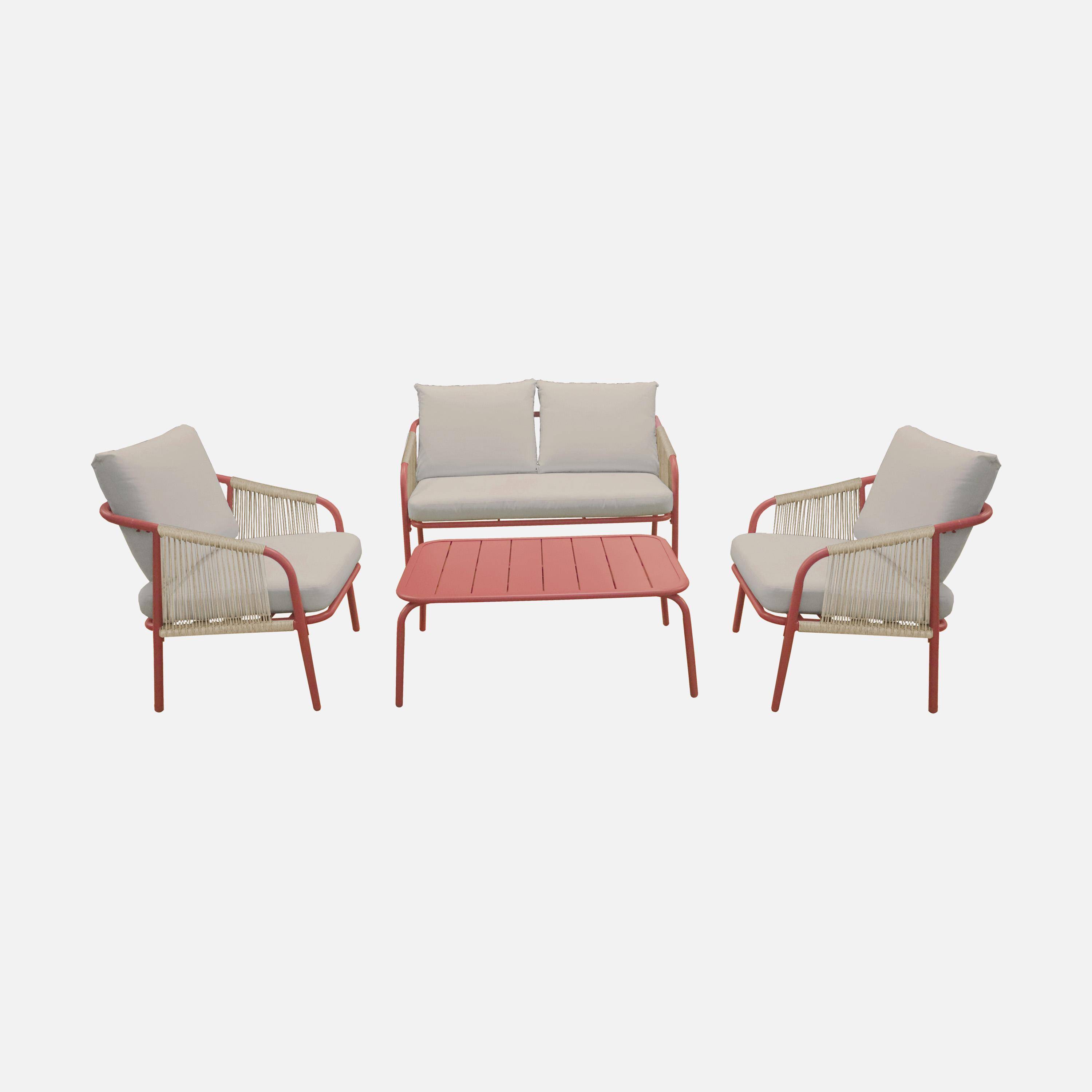 Salon de jardin FIORA en acier, 4 personnes, terracotta et beige Photo4