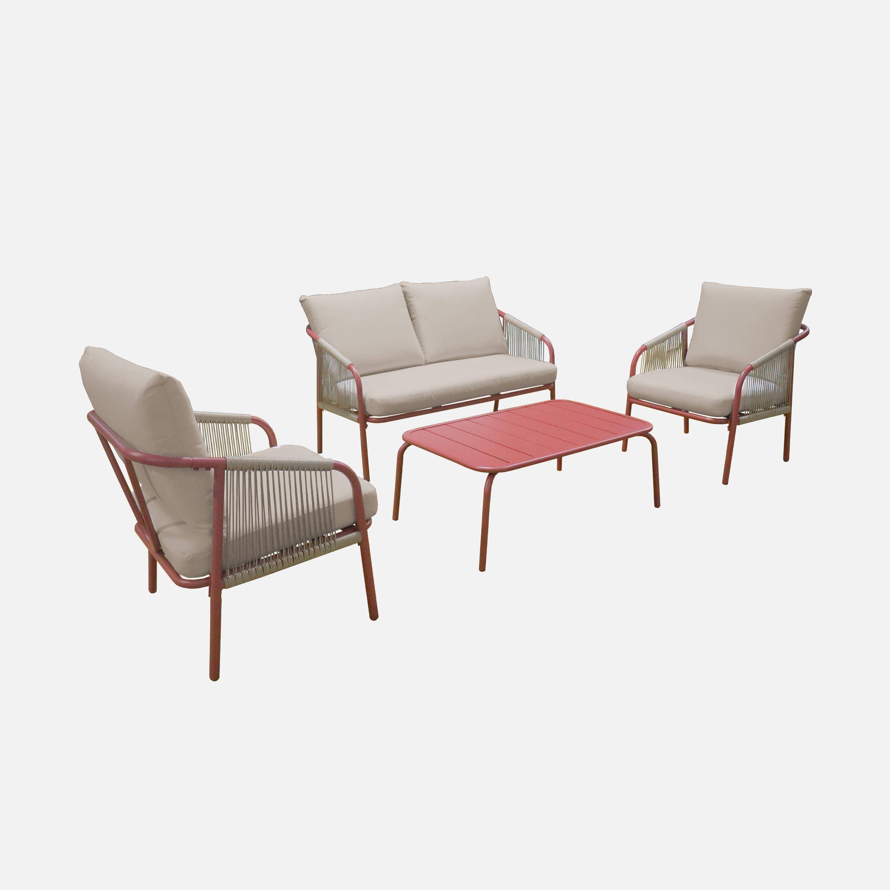 Salon de jardin FIORA en acier, 4 personnes, terracotta et beige,sweeek,Photo3