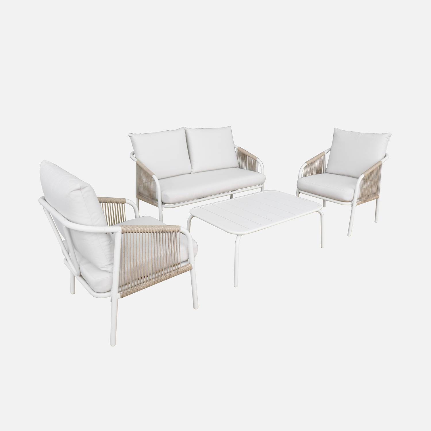 Salon de jardin acier 4 personnes blanc et beige
