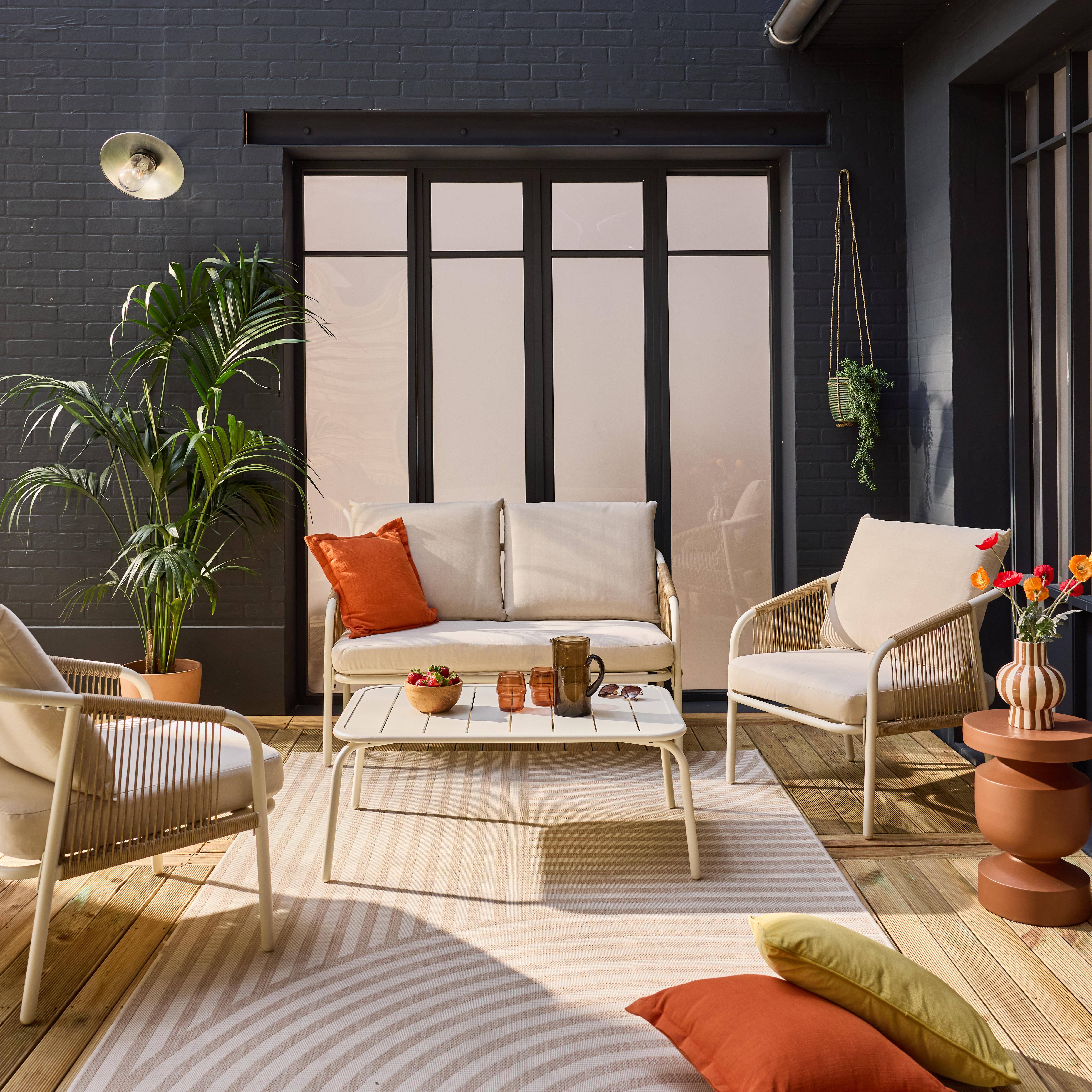 Conjunto de jardín de acero de 4 plazas, Fiora, Blanco, 119.8x70x67 cm,sweeek,Photo1
