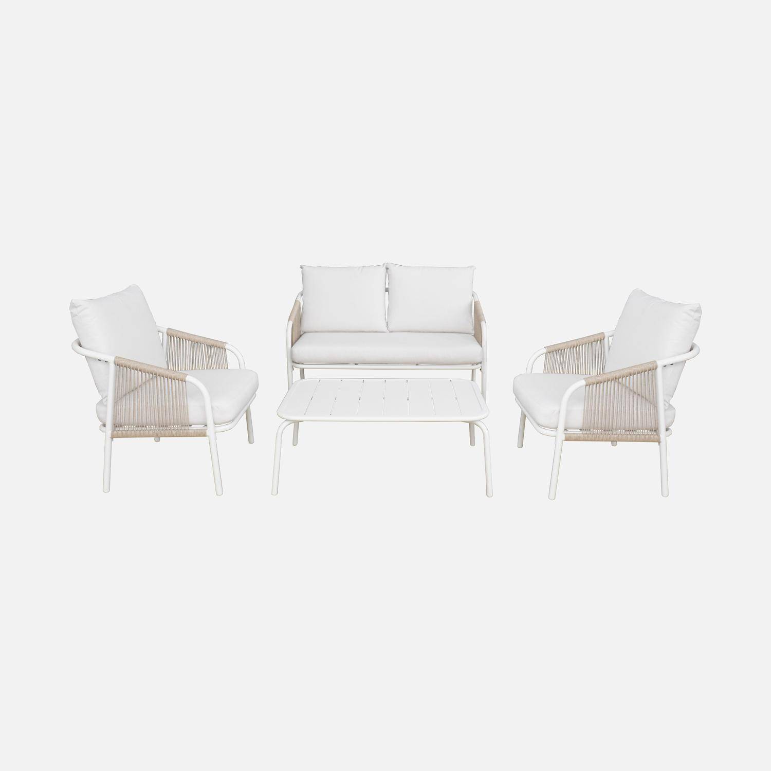 Conjunto de jardín de acero de 4 plazas, Fiora, Blanco, 119.8x70x67 cm Photo4